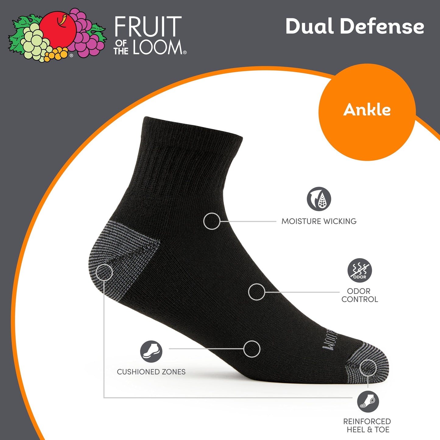 Fruit of the Loom mens 12 Pair Pack Dual Defense Cushioned Casual Sock, Black, 6-12 🍁 All In One Marketplace Canada