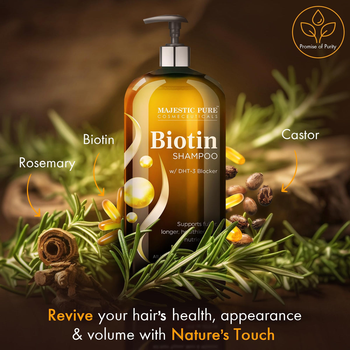 Majestic Pure Biotin Shampoo - Volumizing Shampoo for Hair Loss - with DHT-3 Blocker - Hydrating & Nourishing - Sulfate Free, for Men & Women - Thin Hair Shampoo - 16 fl oz 🍁 All In One Marketplace Canada