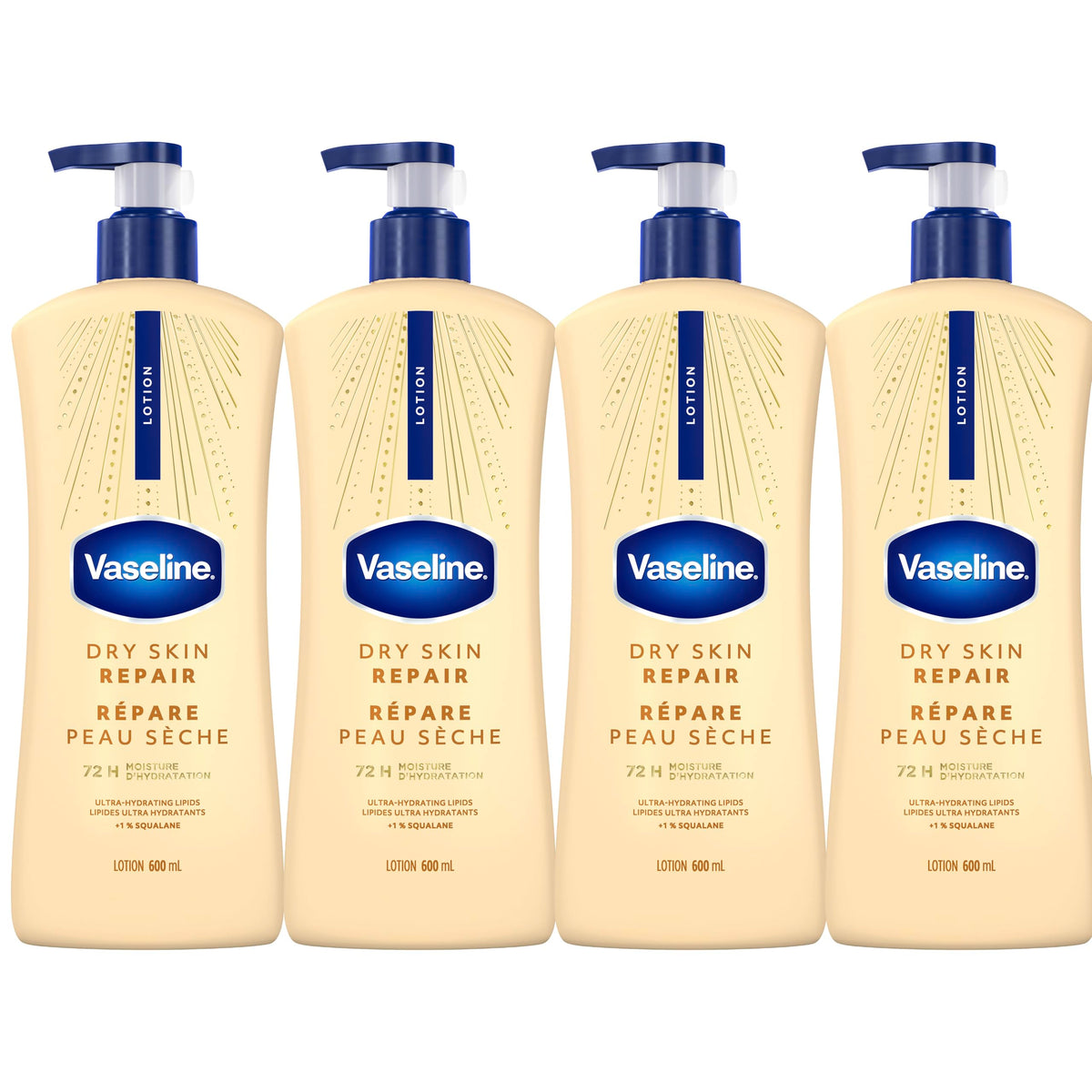 Vaseline Dry Skin Repair Lotion Ultra-Hydrating 72H Moisture, 600mL, 4-Pack 🍁 All In One Marketplace Canada