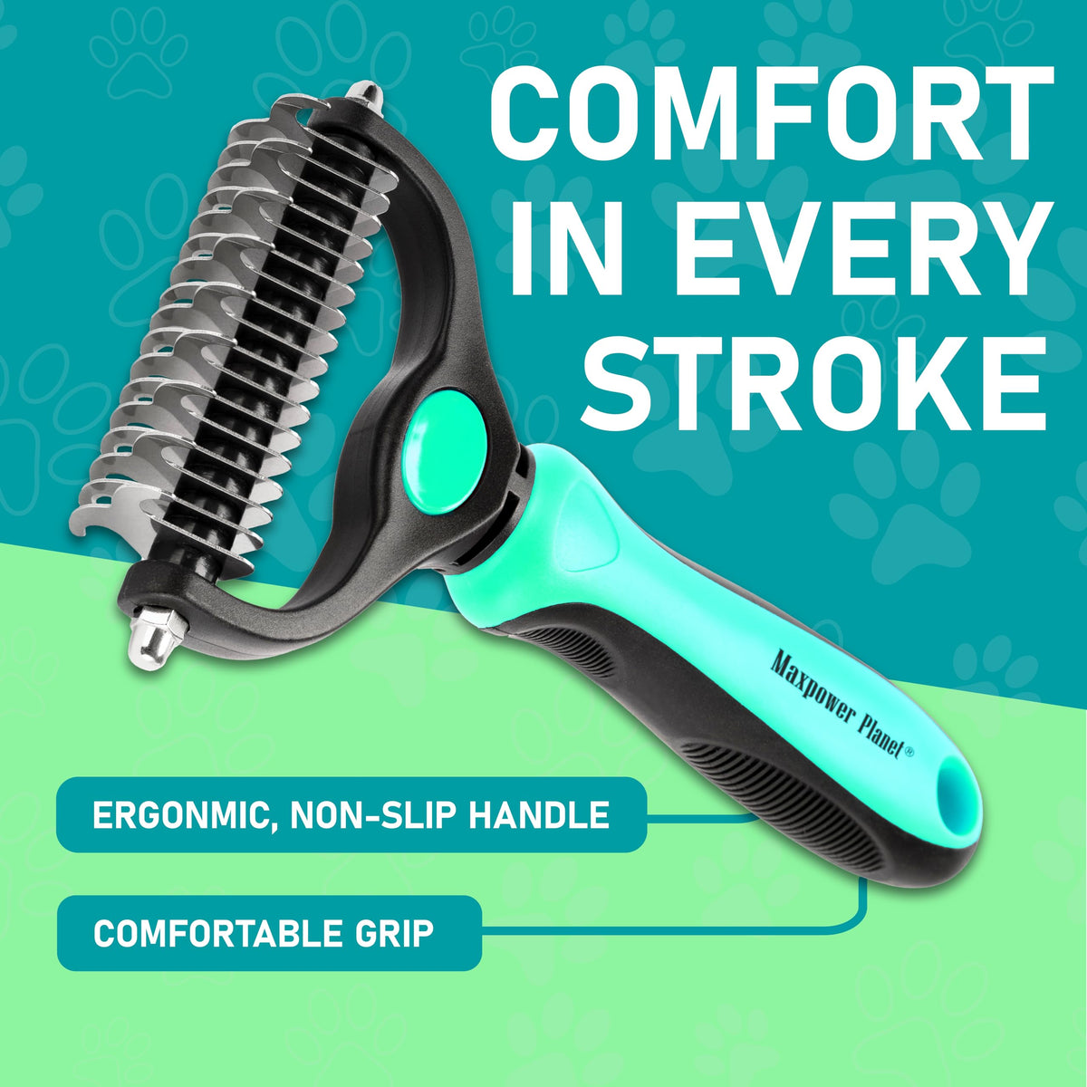 Maxpower Planet Pet Grooming Brush - Double Sided Shedding, Dematting - Undercoat Rake Dogs - Dog Grooming Brush - Deshedding Brush for Dogs - Dog Brush, Cat Brush, Reduce Shedding by 95%, Turquoise 🍁 All In One Marketplace Canada
