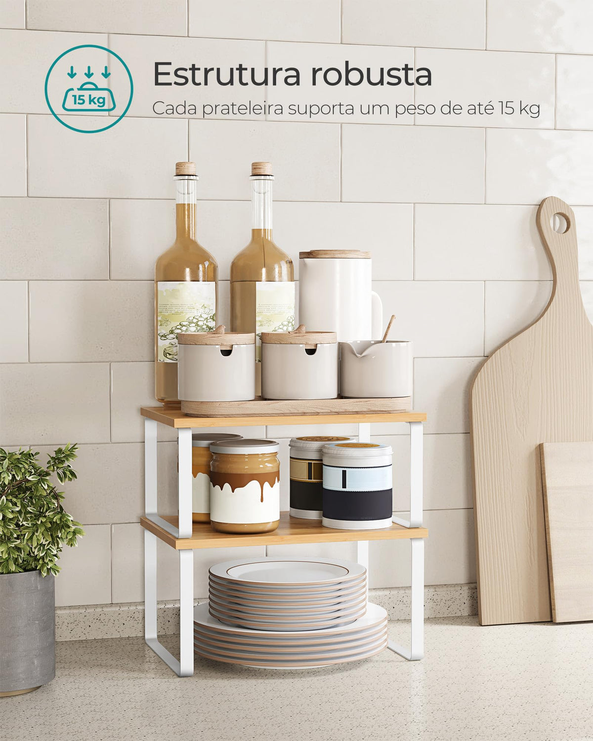 SONGMICS Cabinet Organizer Shelf, Set of 2 Kitchen Counter Shelves, Kitchen Storage, Spice Rack, Stackable, Expandable, Metal and Engineered Wood, Cloud White and Natural Beige UKCS02NW 🍁 All In One Marketplace Canada