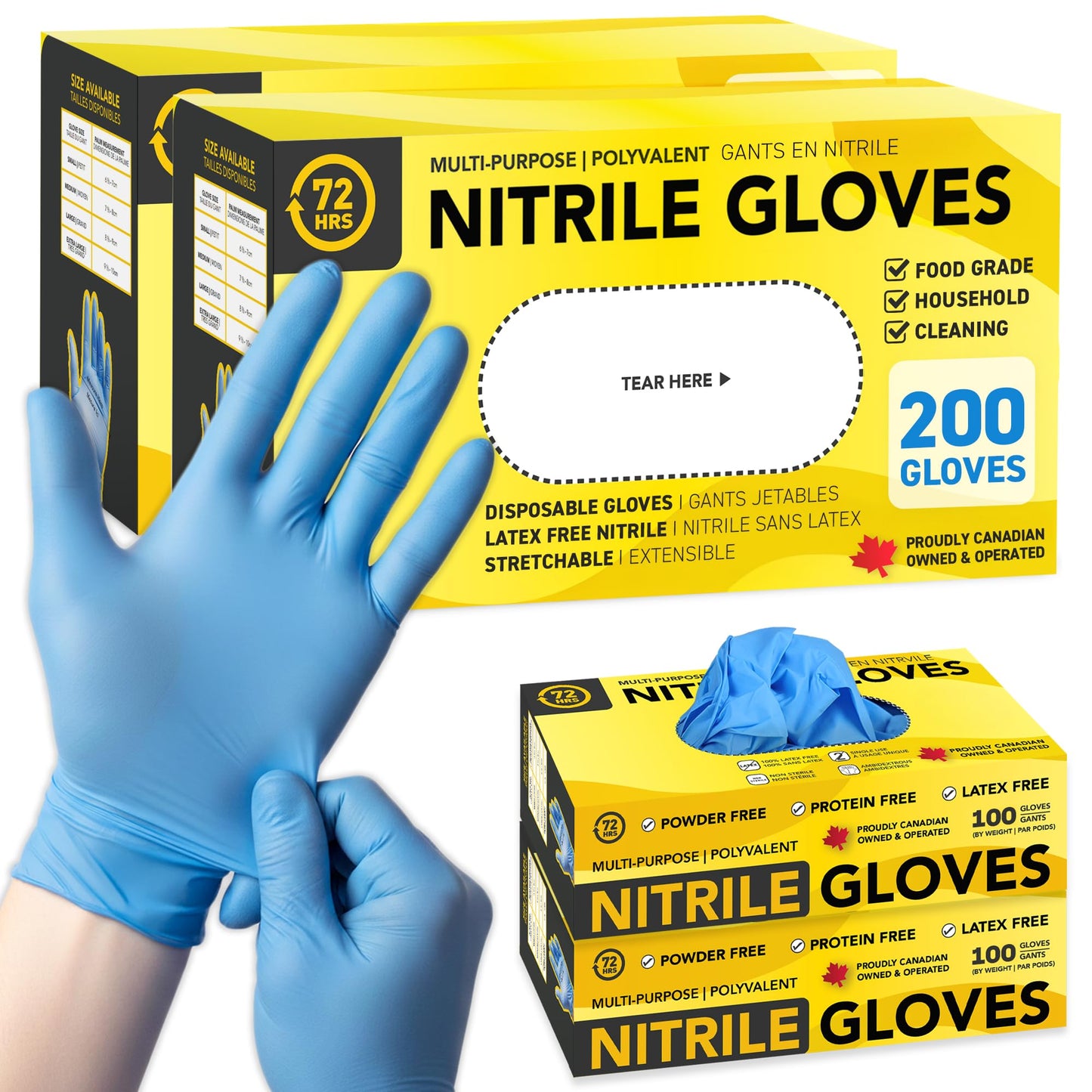 72HRS Blue Nitrile Gloves - 4 Mil Disposable Gloves (200 Pieces, X-Large) 🍁 All In One Marketplace Canada