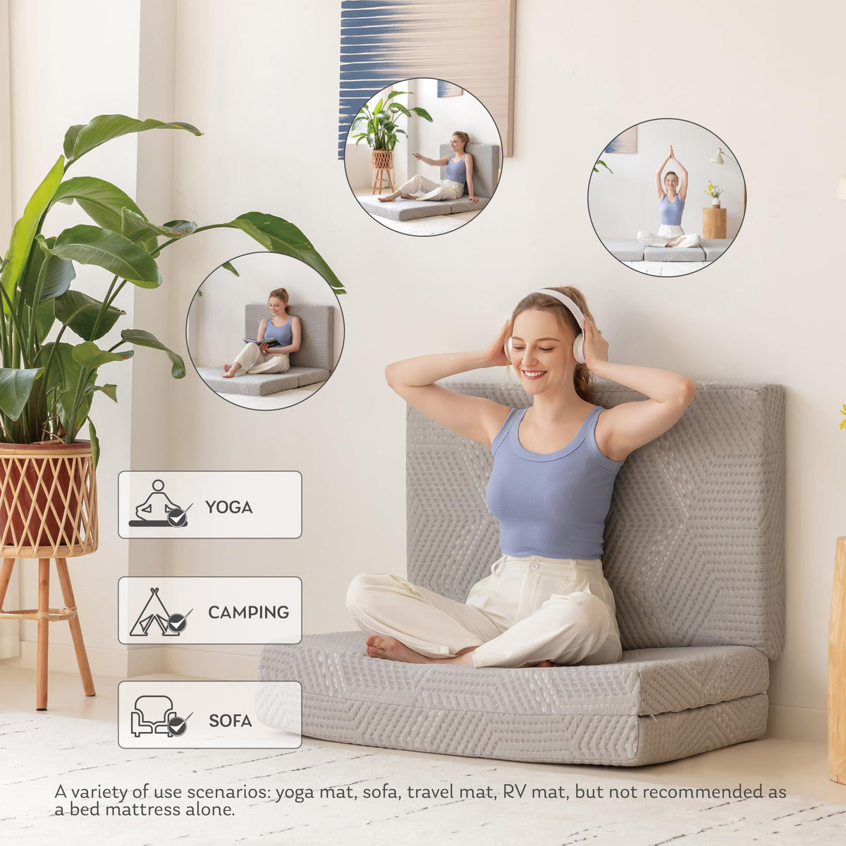 Tri-Fold Memory Foam Mattress, 4 inch Single Folding Mattress with Collapsible and Washable Cover, Travel and Guest Mat, 75"×25"×4", Grey 🍁 All In One Marketplace Canada