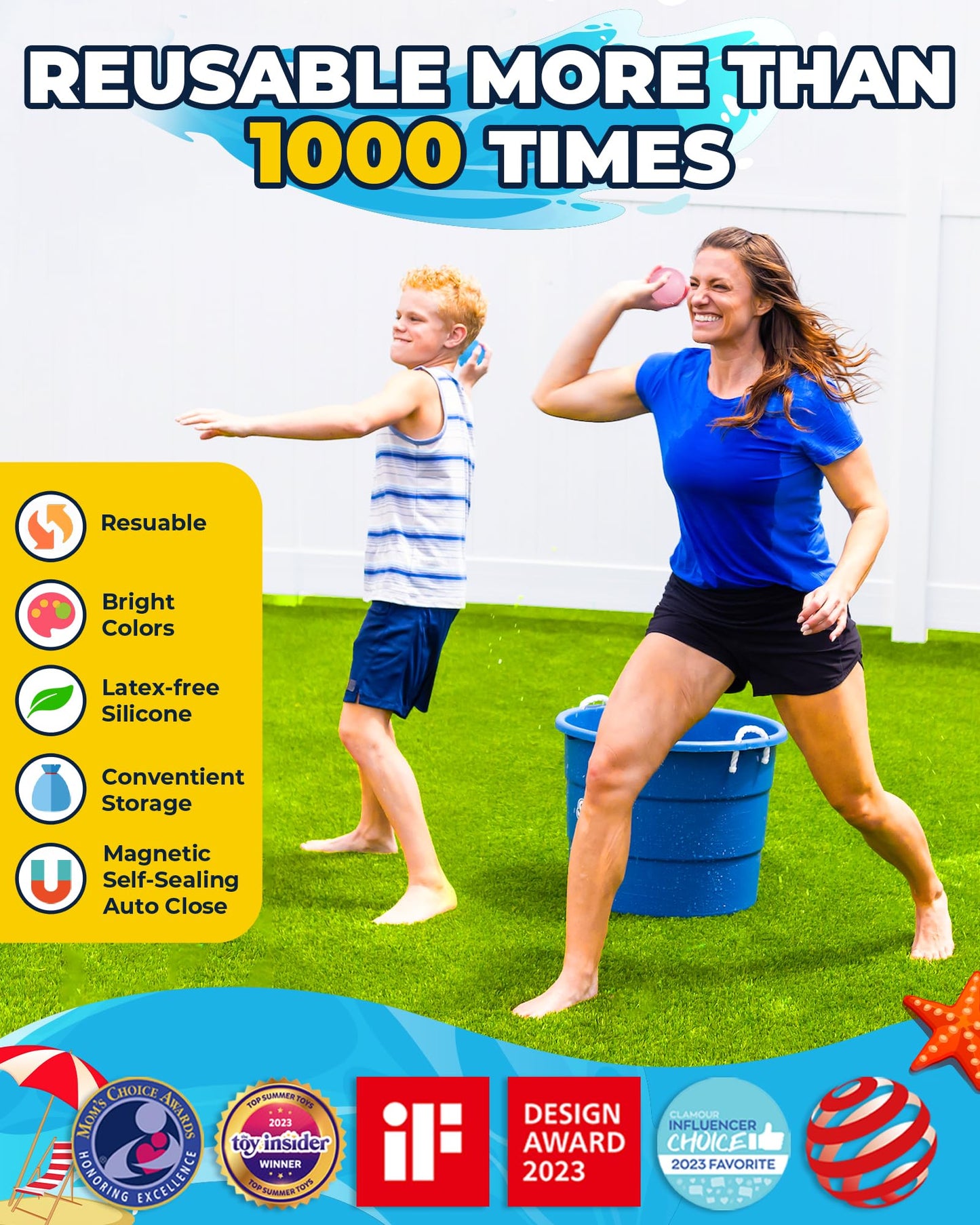 Smasiagon Reusable Magnetic Water Balloons: 15 PC Refillable Water Bombs Splash Balls Self Sealing Quick Fill - Silicone Water Toys with Mesh Bag for Kids Adults Water Games Outside Summer Fun Party 🍁 All In One Marketplace Canada