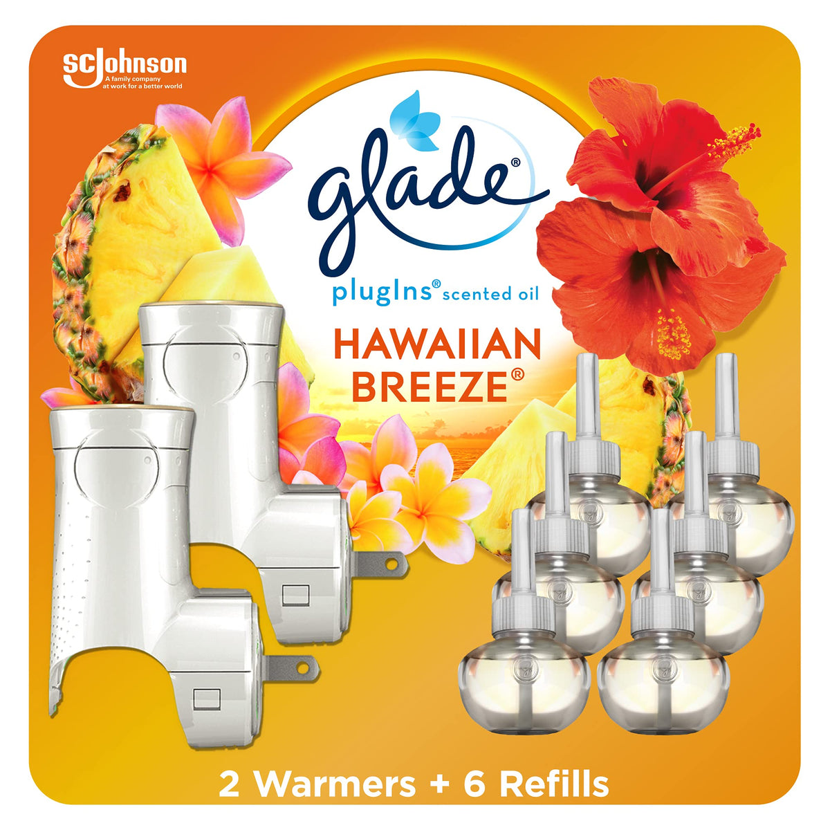 Glade PlugIns Air Freshener Oil Kit, Scented and Essential Oils for Home and Bathroom, Hawaiian Breeze, 2 Warmers + 6 Refills 🍁 All In One Marketplace Canada