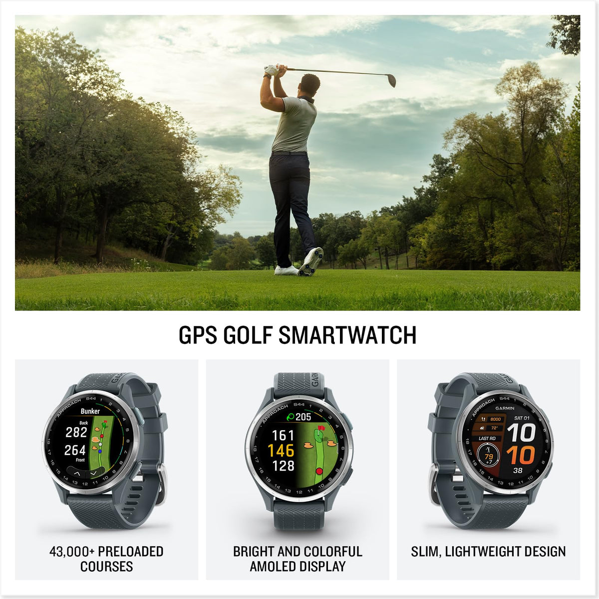 Garmin Approach S44, Essential Golf GPS Smartwatch, AMOLED Display, On-Course Features, Silver Aluminum Bezel with Twilight Silicone Band 🍁 All In One Marketplace Canada