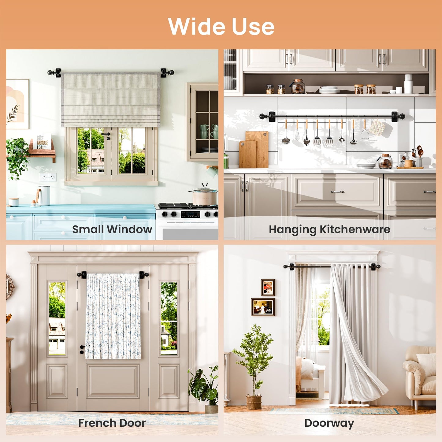 upsimples No Drill Curtain Rods for Window 28 to 48 Inches, 5/8 Inch Diameter Renter Friendly Drapery Rod with Adhesive Brackets without Drilling, Adjustable from 27 to 52 Inches, Black 🍁 All In One Marketplace Canada