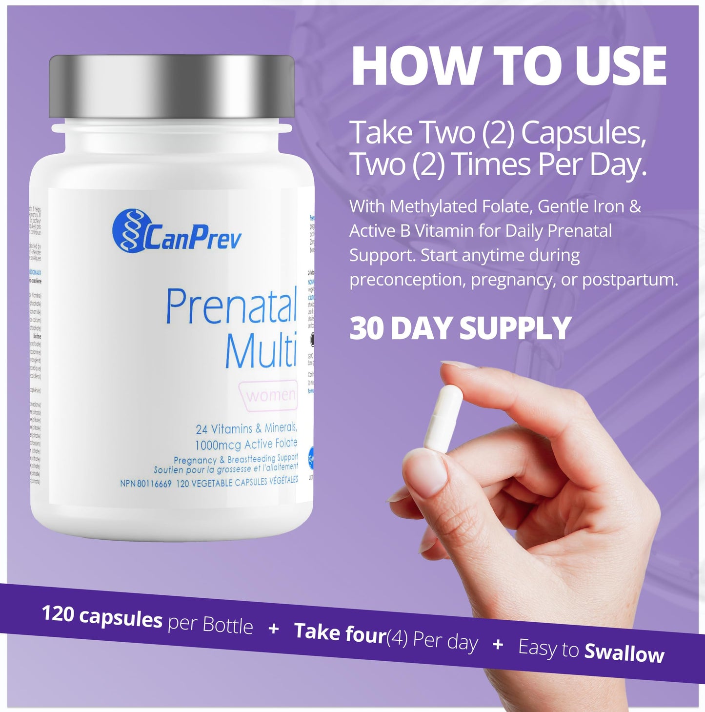 CanPrev Prenatal Multi 120 Caps 30-Day Supply - Prenatal Vitamins with Folic Acid for Pregnancy & Breastfeeding, Women's Prenatal Multivitamin & Mineral, 1000 mcg Active Folate - Non-GMO & Gluten-Free 🍁 All In One Marketplace Canada