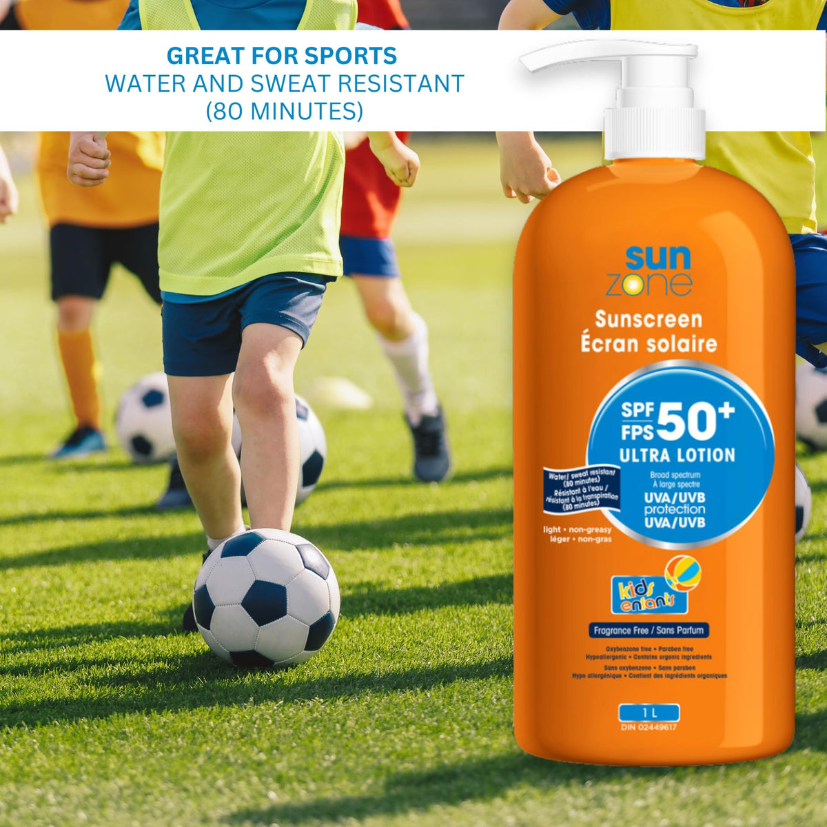 Sunzone | SUNSCREEN SPF 50+ Ultra Lotion | Broad Spectrum UVA/UVB Protection | Light, Non-Greasy, Water resistant (80 minutes) | Fragrance Free | 1L Bottle with pump | MADE IN CANADA 🍁 All In One Marketplace Canada