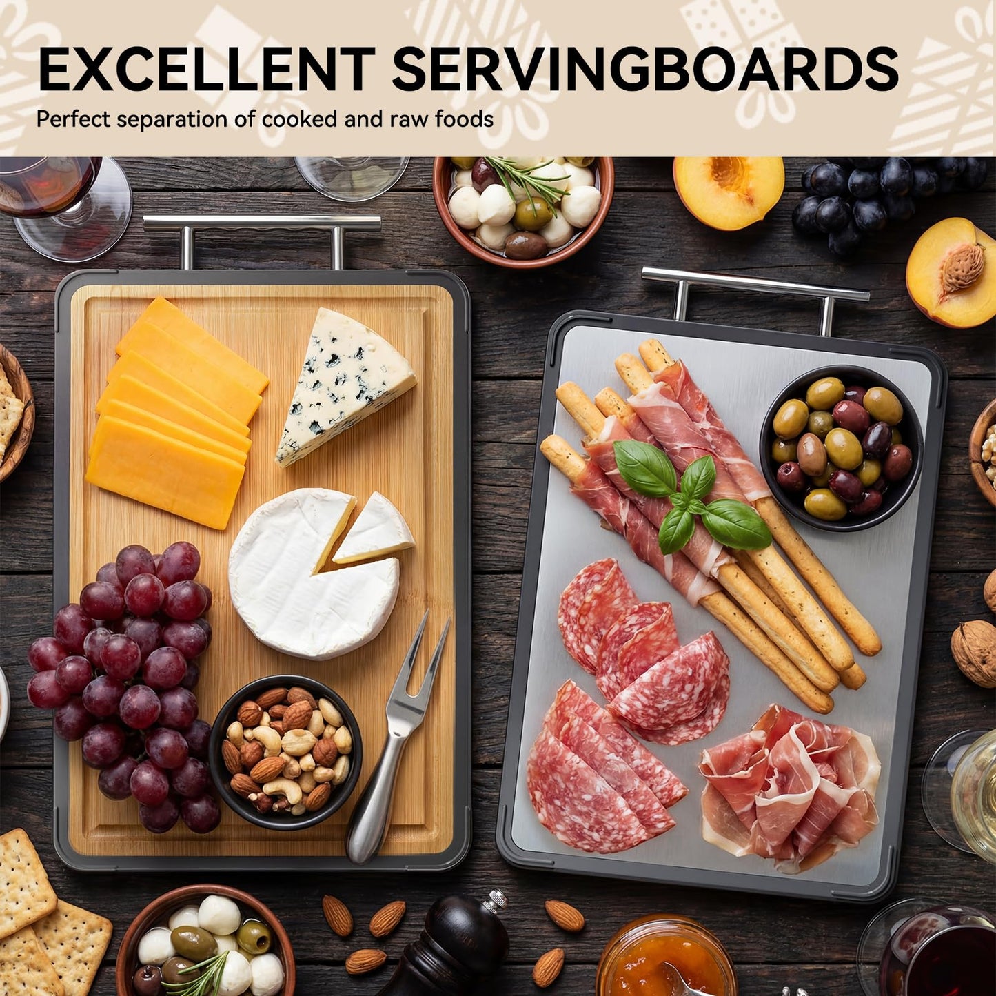 Mothers Day Gifts, Titanium Cutting Board for Kitchen, Double Sided Reversible Chopping Board, Titanium & Bamboo Wood Cutting Board for Meat, Vegetables and Fruit, Easy to Clean (16×11) 🍁 All In One Marketplace Canada