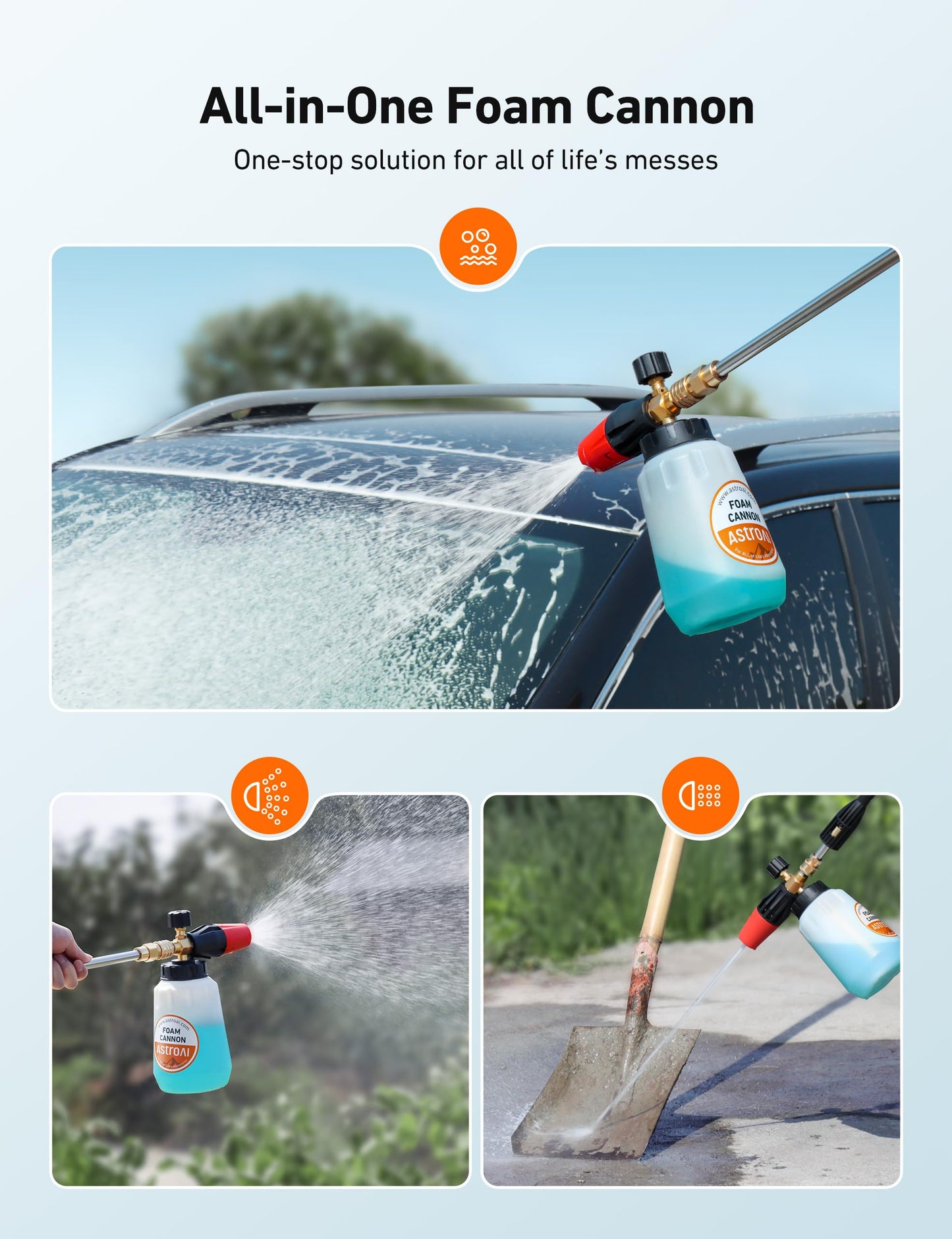 AstroAI Foam Cannon, Heavy Duty Car Foam Blaster Wide Neck Adjustable Snow Foam Lance and Thick Foam for Pressure Washer 1/4" Quick Connector （1L Bottle Without 5 Nozzles） 🍁 All In One Marketplace Canada