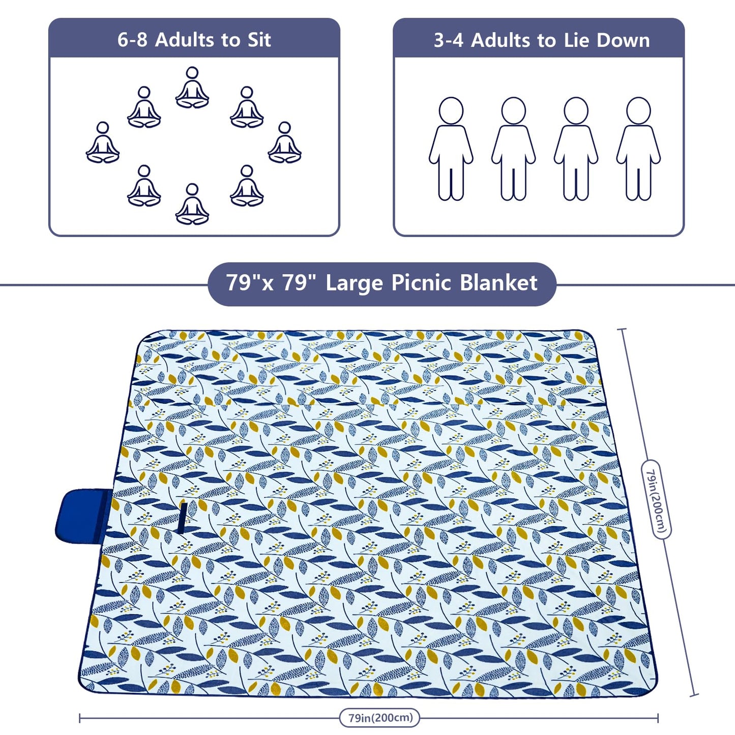 Habaylin Picnic Blanket Large, 79"X79" Waterproof Extra Large Beach Blanket, Foldable Picnic Blanket for Hiking, Party, Camping on Grass Sandproof Handy Picnic Mat 🍁 All In One Marketplace Canada