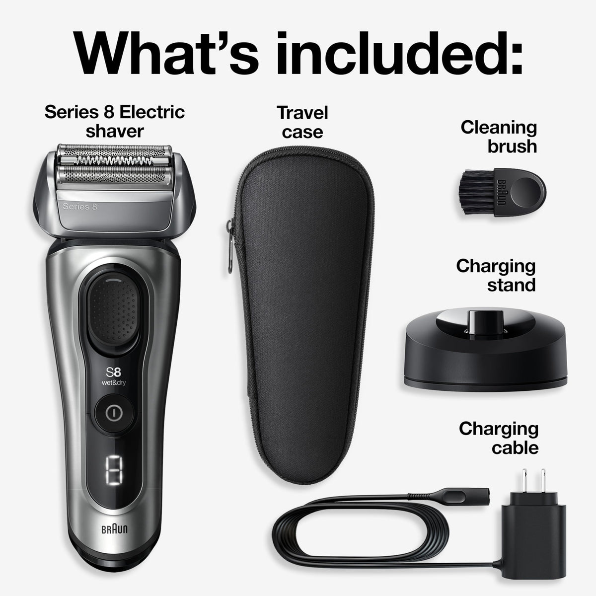 Braun Series 8 Electric Shaver for Men with Precision Long Hair Trimmer, Wet and Dry Electric Razor with Charging Stand and Travel Case, 8517s Galvano Silver 🍁 All In One Marketplace Canada