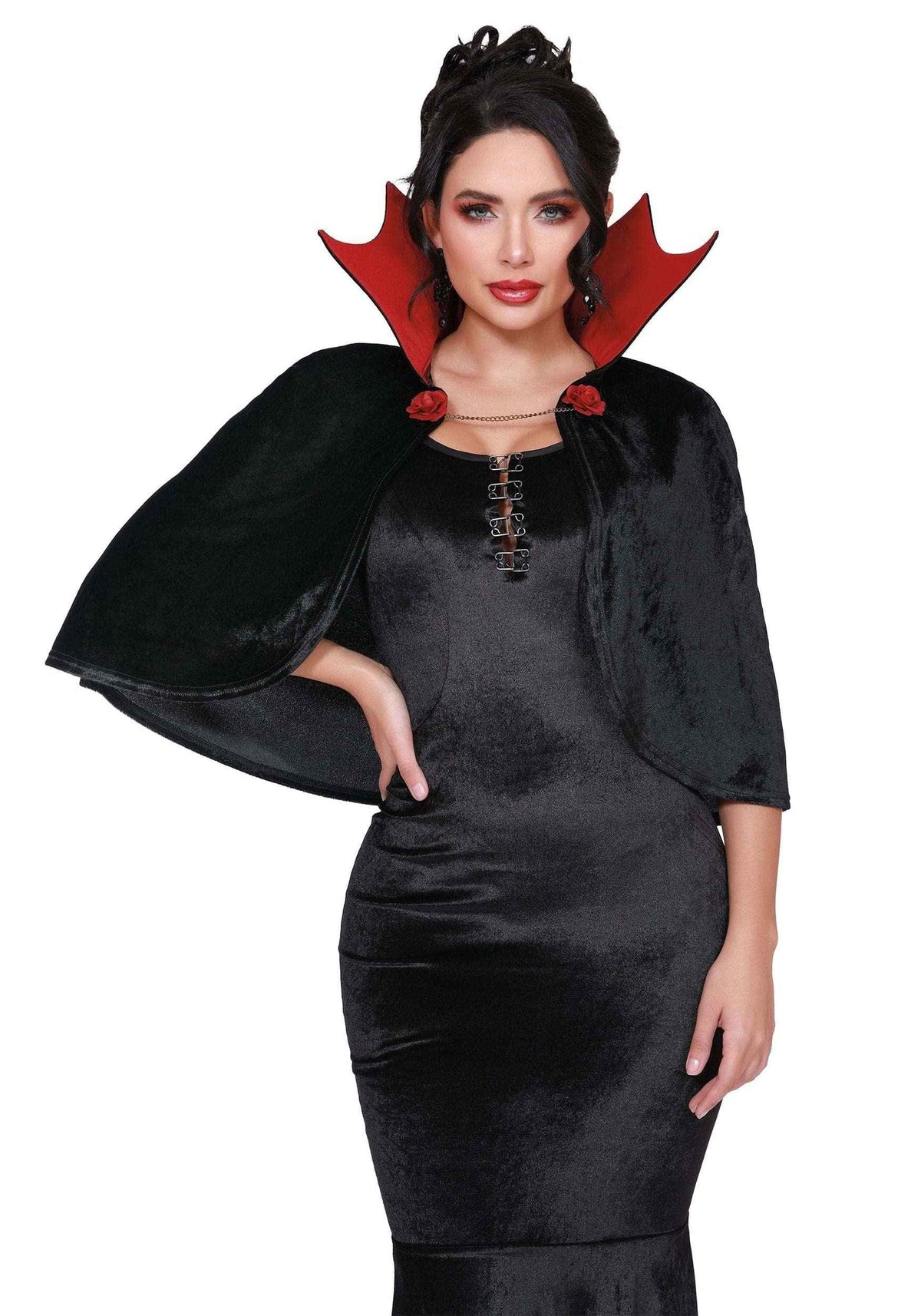 Dreamgirl Womens Mini Vampire Cape, Vamp Cape Halloween Costume Accessory for Adults, Black/Red, Black/Burgundy, One Size