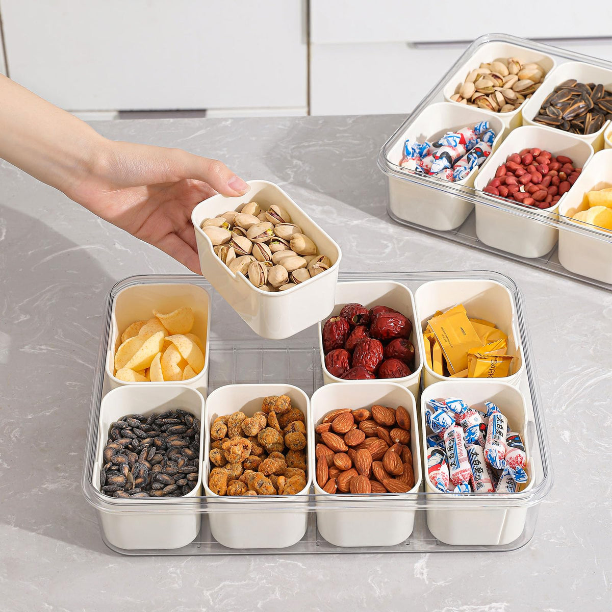Snackle Box Container with Lid & Handle, Airtight Divided Snack Organizer, Portable Charcuterie Board for Travel, Road Trips, Picnic, Fruits, Veggies, Candy & Nuts 🍁 All In One Marketplace Canada