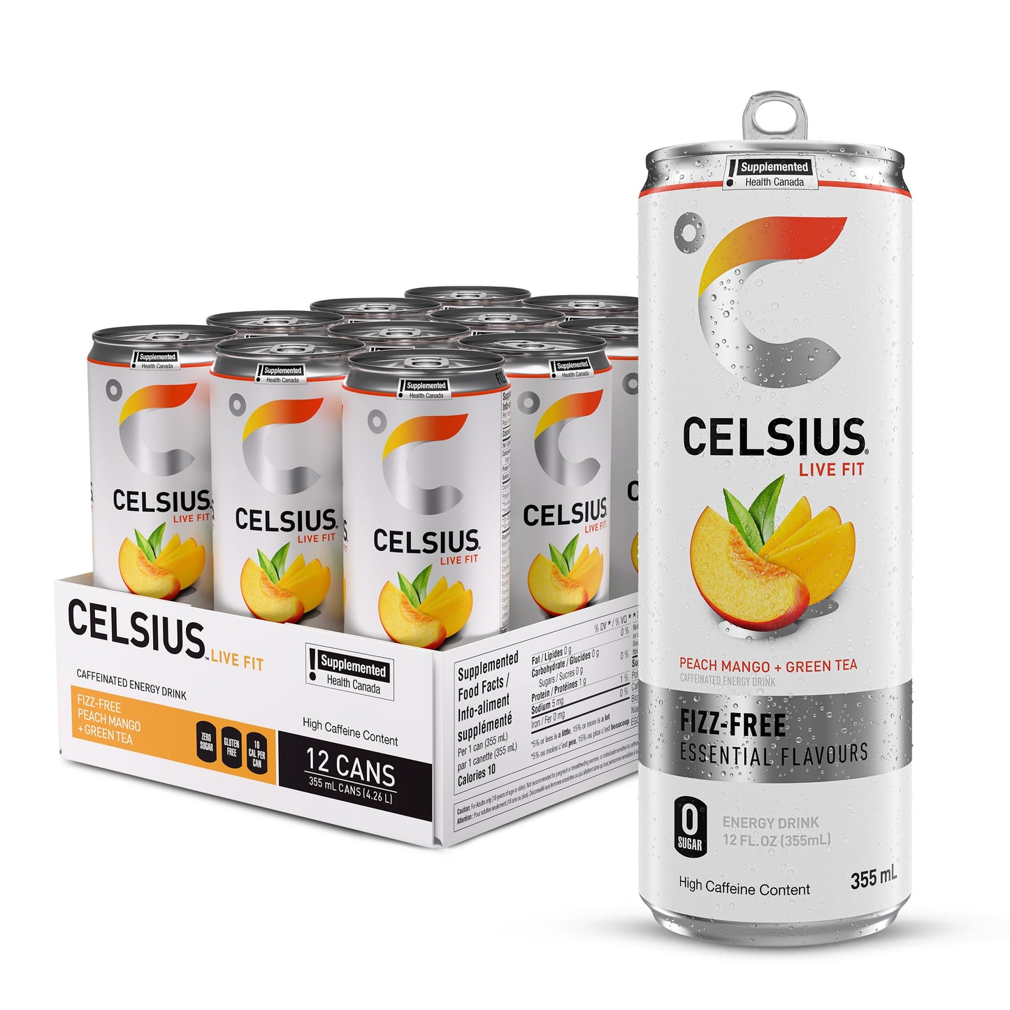 CELSIUS Fizz Free Peach Mango, Zero Sugar Energy Drink, 335ml Cans (Pack of 12) 🍁 All In One Marketplace Canada