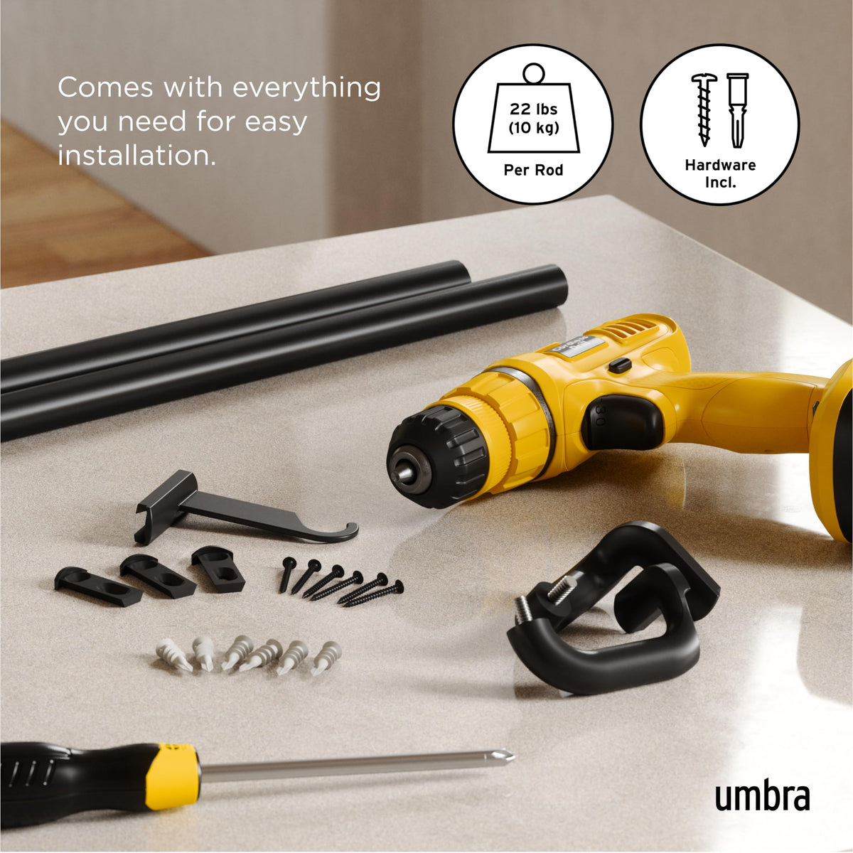 Umbra Twilight Curtain Rod Set – Wrap Around Design Ideal for Blackout or Room Darkening Panels, 30 to 84 Inches, Black 🍁 All In One Marketplace Canada