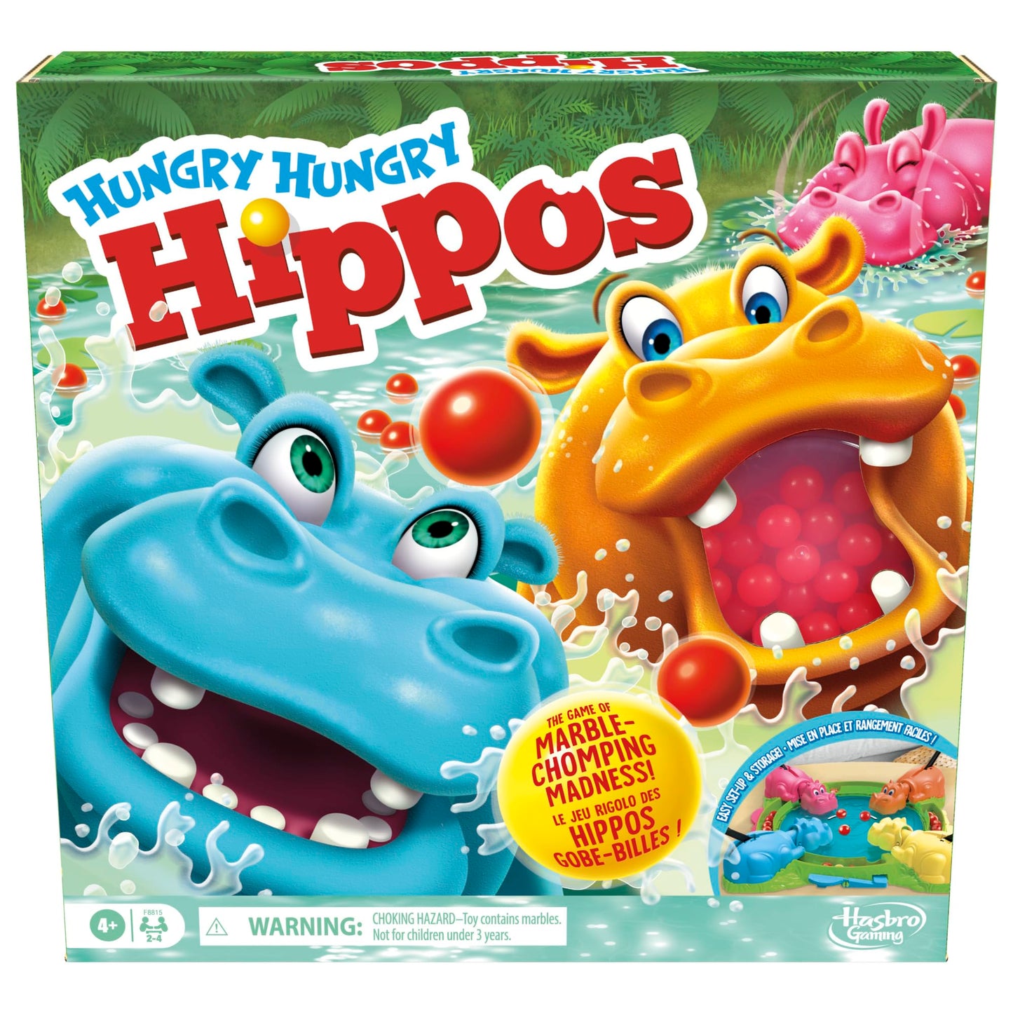 Hungry Hungry Hippos Game for Preschoolers | with Instant Marble Relaunch, Easy Set-Up & Storage| Ages 4 and Up | for 2 to 4 Players | Kids Games (English & French) 🍁 All In One Marketplace Canada