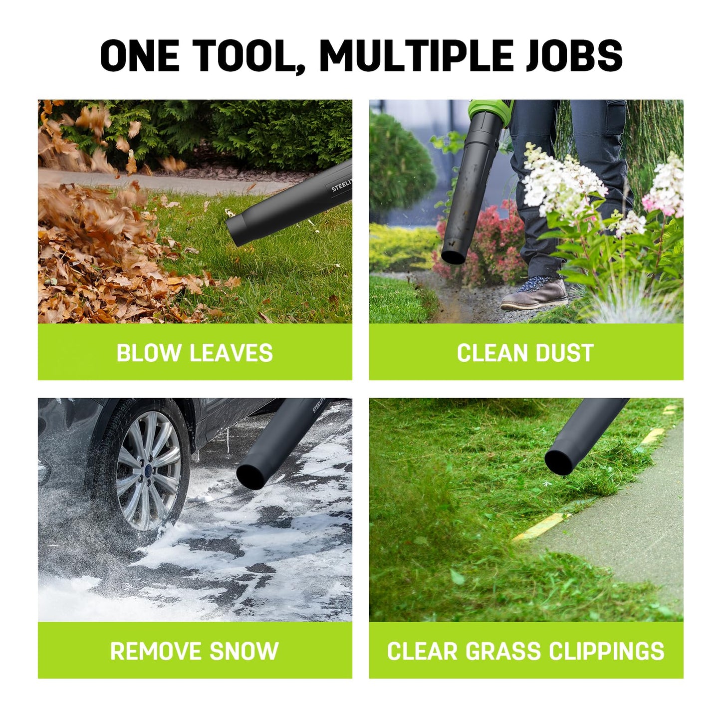 STEELITE 21V Cordless Leaf Blower – Turbo Mode 480CFM 120MPH, 2×4.0Ah Batteries & Fast Charger, Lightweight Electric Blower for Leaves, Dust & Patio Cleaning 🍁 All In One Marketplace Canada