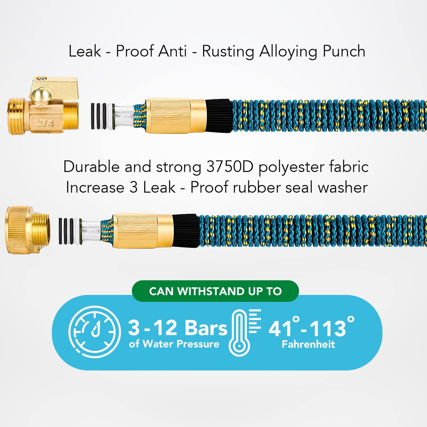 100ft Garden Hose with 10 Function Spray Nozzle, Expandable Garden Hose, 3/4" Easy Removal Solid Brass Connector, Flexible Water Hose, Extra Durable Material, Black&Blue by Luft 🍁 All In One Marketplace Canada