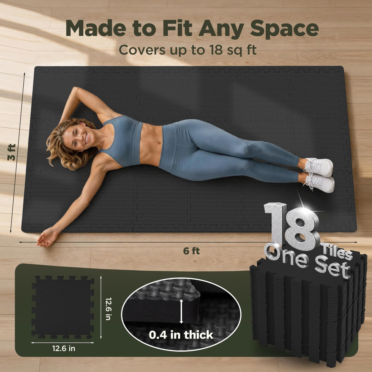 AIRHOP 12x12In Thick 18 Tiles Gym Floor Mat, High-Density EVA Foam Puzzle Gym Mat, Interlocking Foam Floor Tiles for Home Gym Exercise Equipment, Play Workout Garage Kitchen Flooring 🍁 All In One Marketplace Canada
