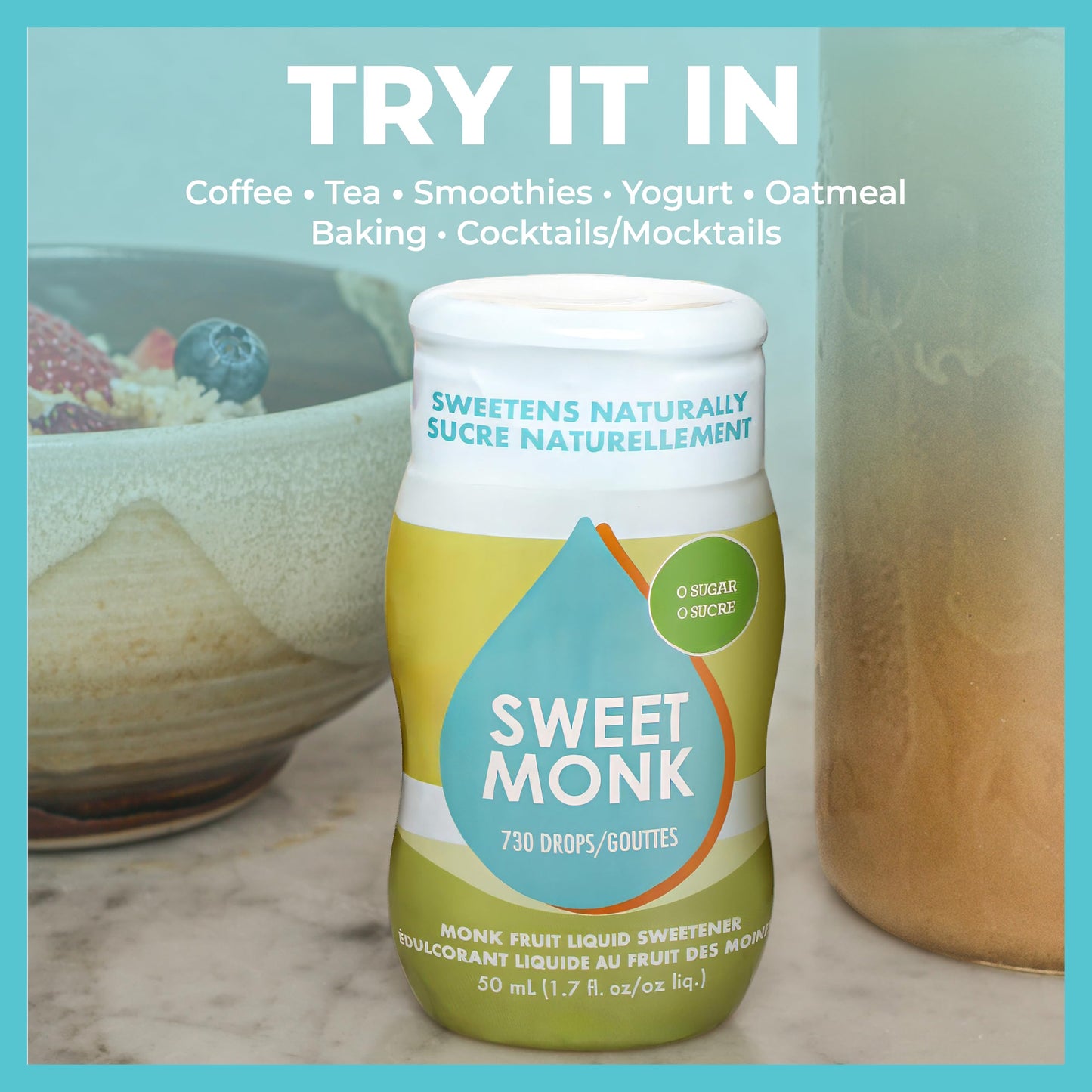 SweetMonk - 100% Pure Original Monk Fruit Liquid Sweetener Sugar Substitute - 1.7oz | No Water Added MonkFruit Extract | Zero Calorie Keto Friendly MonkFruit Drops | Vegan, Gluten Free | No Stevia 🍁 All In One Marketplace Canada