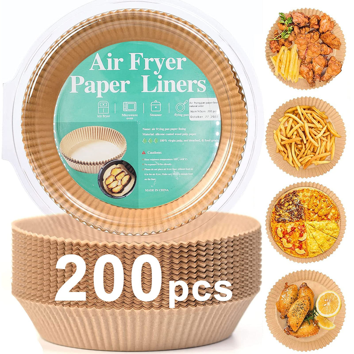 200pcs Air Fryer Disposable Paper Liner, Non-Stick Disposable Air Fryer Parchment Paper Liners, Baking Paper for Air Fryer Oil-Proof, Water-Proof, Food Grade Parchment（6.3" in Bottom, 7.9" on top） 🍁 All In One Marketplace Canada