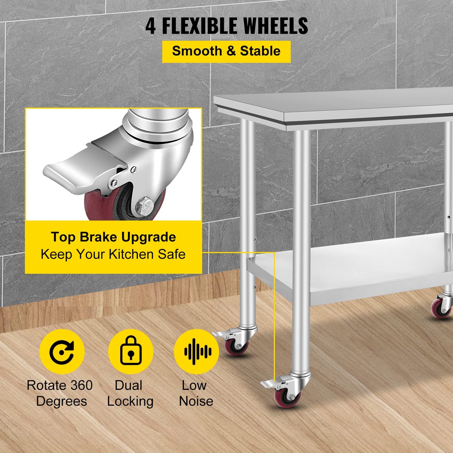 VEVOR 36x24x33.5 inch Stainless Steel Work Table with Wheels Prep Table with casters Heavy Duty Work Table for Commercial Kitchen Restaurant Business Garage 350 lb Capacity 🍁 All In One Marketplace Canada