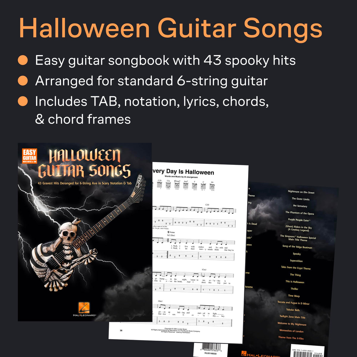 Halloween Guitar Songs - 43 Gravest Hits Deranged for 6-String Axe in Scary Notation & Tab | Halloween Guitar Sheet Music for Rock and Pop Players | Scary Songs for 6-String Guitarists
