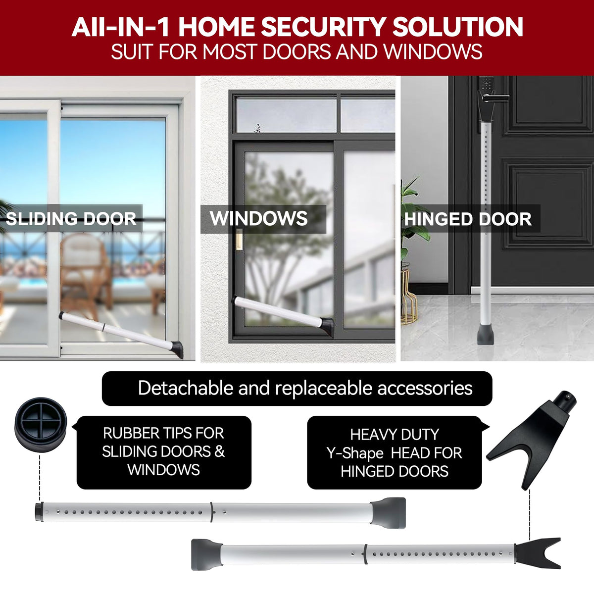 AceMining Upgraded Door Security Bar & Sliding Patio Door Security Bar, Heavy Duty Security Door Stoppers Adjustable Door Jammer for Home, Apartment, Travel (1 Pack,White) 🍁 All In One Marketplace Canada