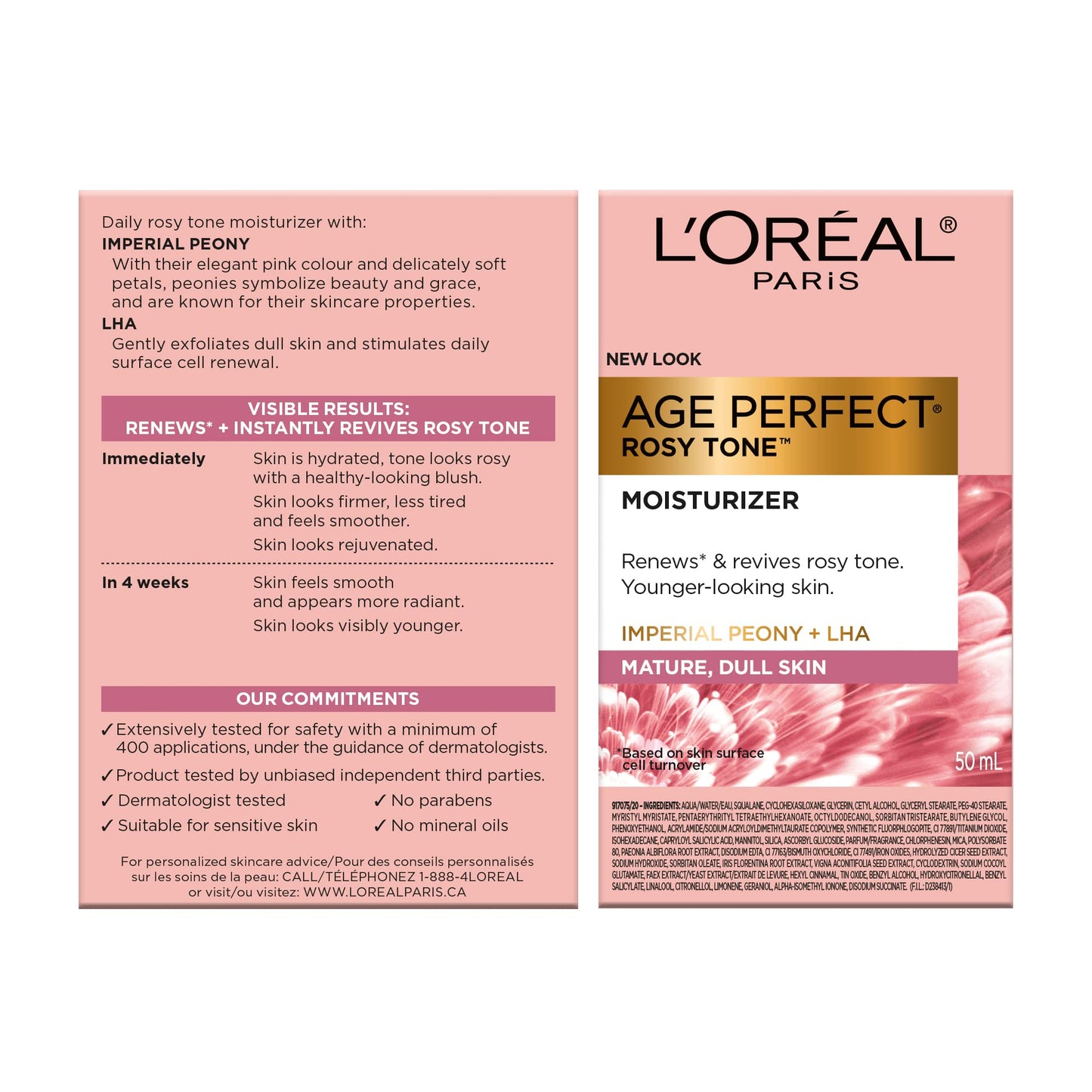 L’Oréal Paris Day Face Moisturizer Cream, Age Perfect Rosy Tone, with LHA & Imperial Peony Extract, For Mature Skin Skincare, 50 ml 🍁 All In One Marketplace Canada