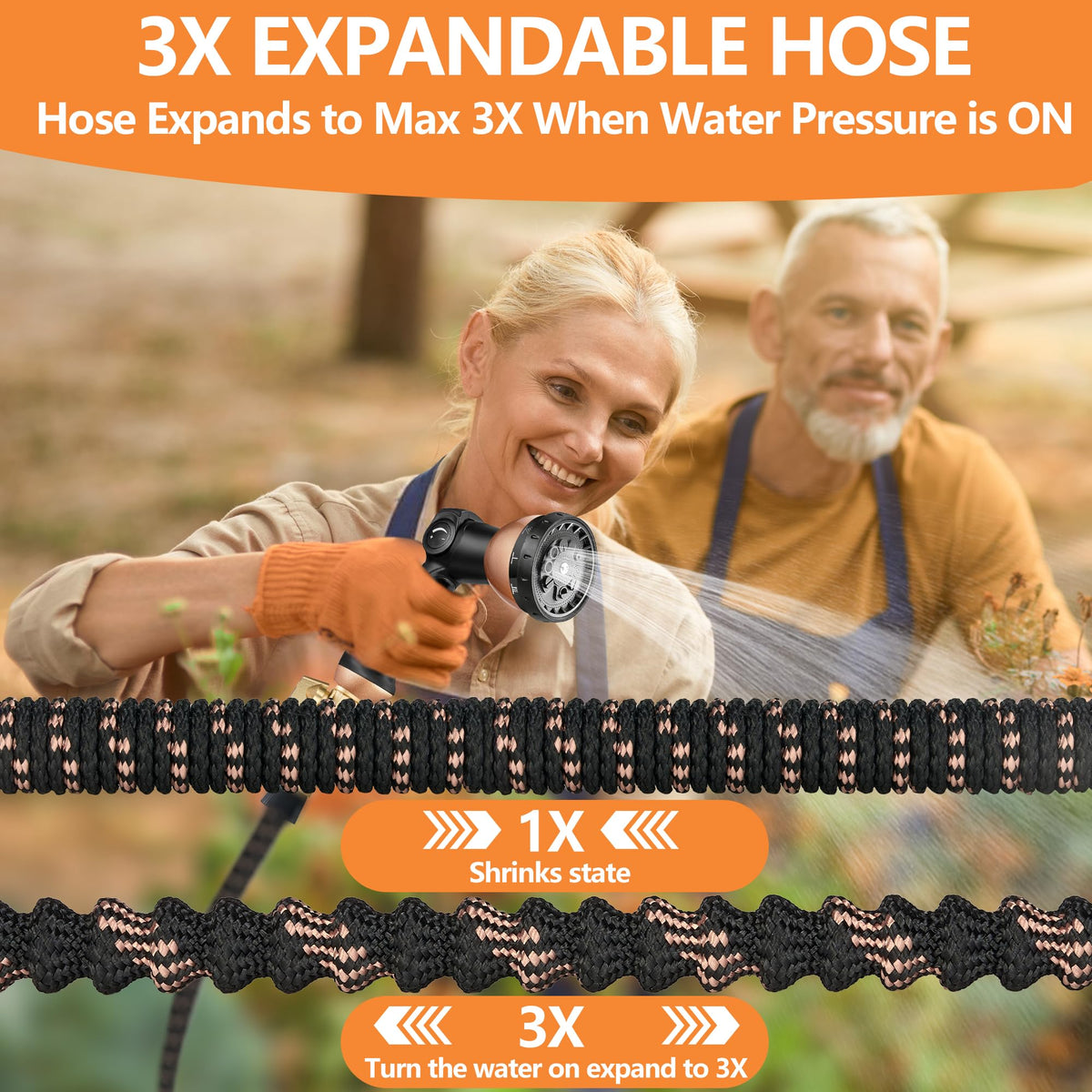 50 Foot Garden Hose – 2026 Upgarded Expandable Garden Hose w/10 Pattern Spray Nozzle, 650psi Brass 3/4” Fittings – Lightweight, Durable, Kink-Free, Retractable Water Hoses for Gardening(Black Gold) 🍁 All In One Marketplace Canada