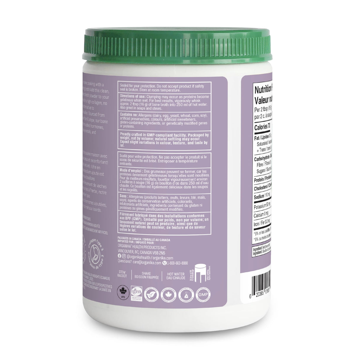 Organika Canadian-Made Beef Bone Broth Powder - Protein and Collagen Rich Bone Broth with Glucosamine and hyaluronic acid, from Grass-Fed Cattle whilst being Gluten and Dairy Free, Keto Friendly 300g 🍁 All In One Marketplace Canada