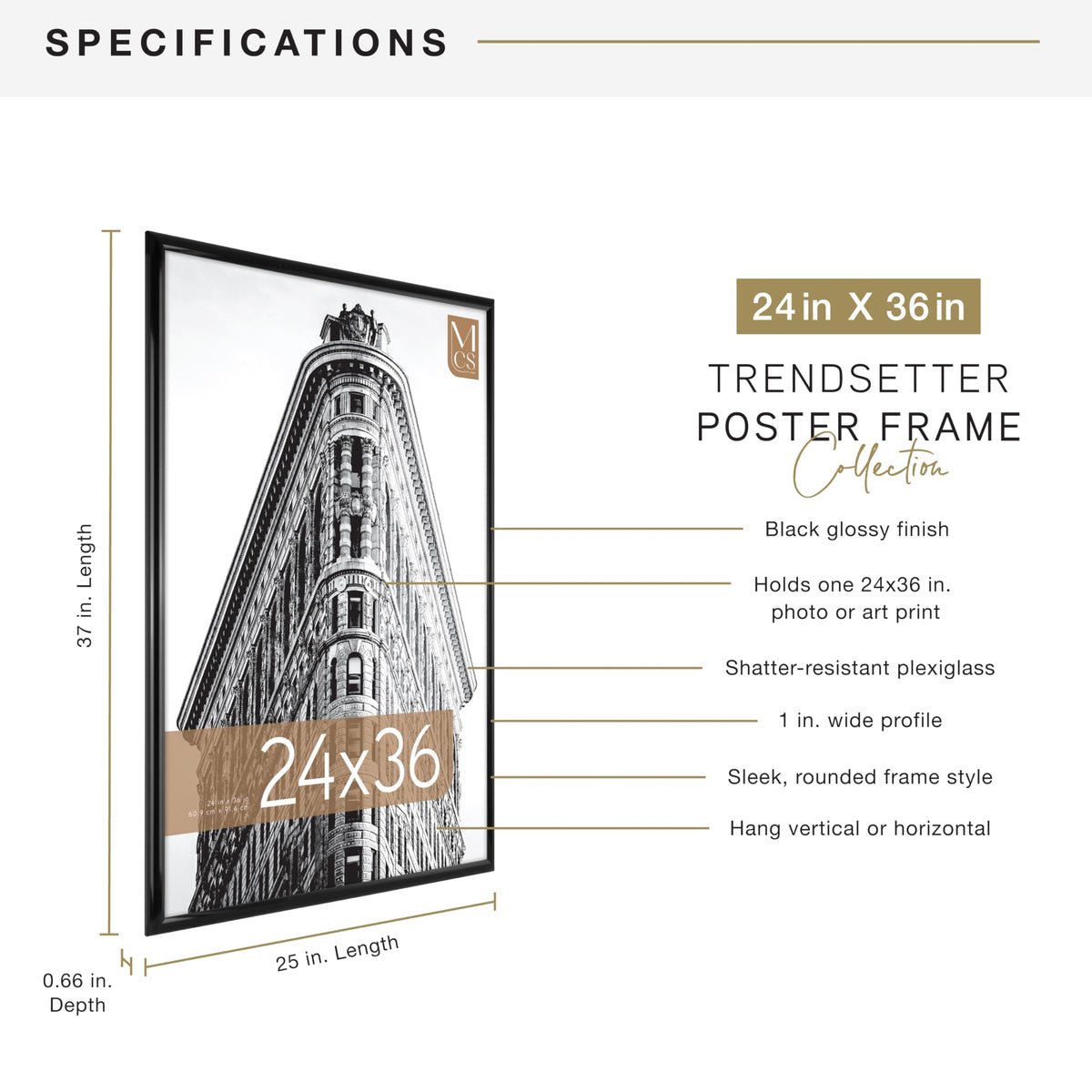 MCS 65549 Trendsetter Poster Frame, 24 by 36-Inch, Black 🍁 All In One Marketplace Canada