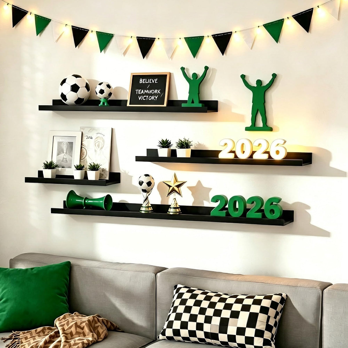 upsimples Floating Shelves for Wall, Decor Storage Set of 6, Wall Mounted Wood Shelves for Bedroom, Living Room, Bathroom, Kitchen, Picture Ledge Shelves, Black 🍁 All In One Marketplace Canada