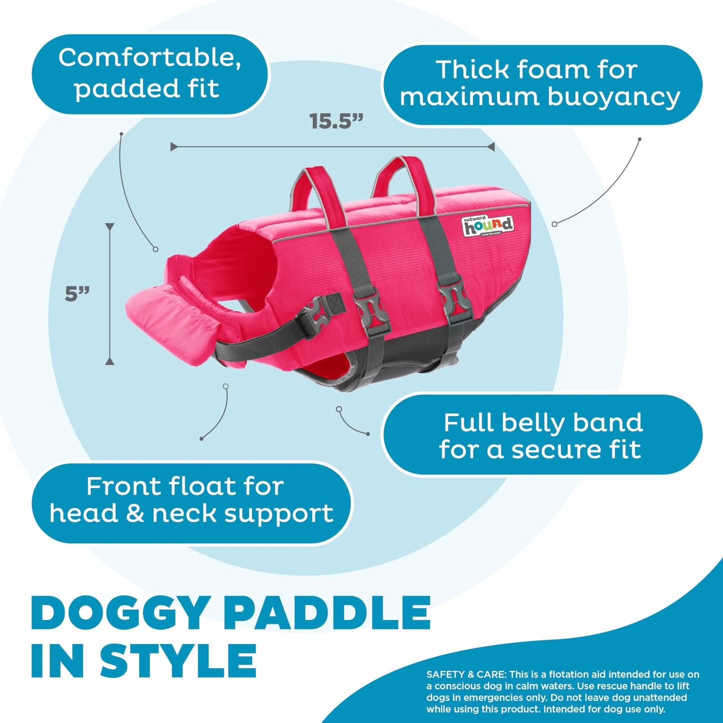 Outward Hound Granby Splash Dog Life Jacket with Handle, Reflective Floating Vest for Swimming & Boating, Maximum Buoyancy, All Skill Levels, Medium Dogs (21–27" Girth), Pink, Medium 🍁 All In One Marketplace Canada