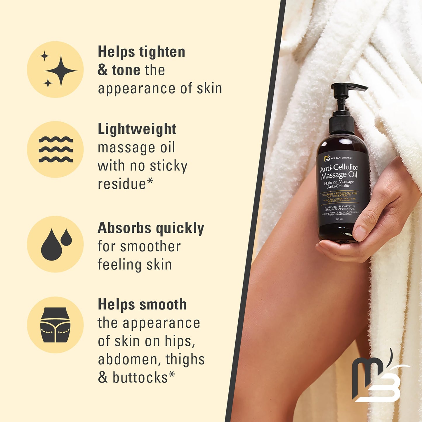 Firming Body Massage Oil with Collagen & Stem Cell – Helps Smooth the Appearance of Cellulite & Improve Skin Texture – Refreshing Aromatherapy Oil for Legs & Full Body – 8 fl oz by M3 🍁 All In One Marketplace Canada