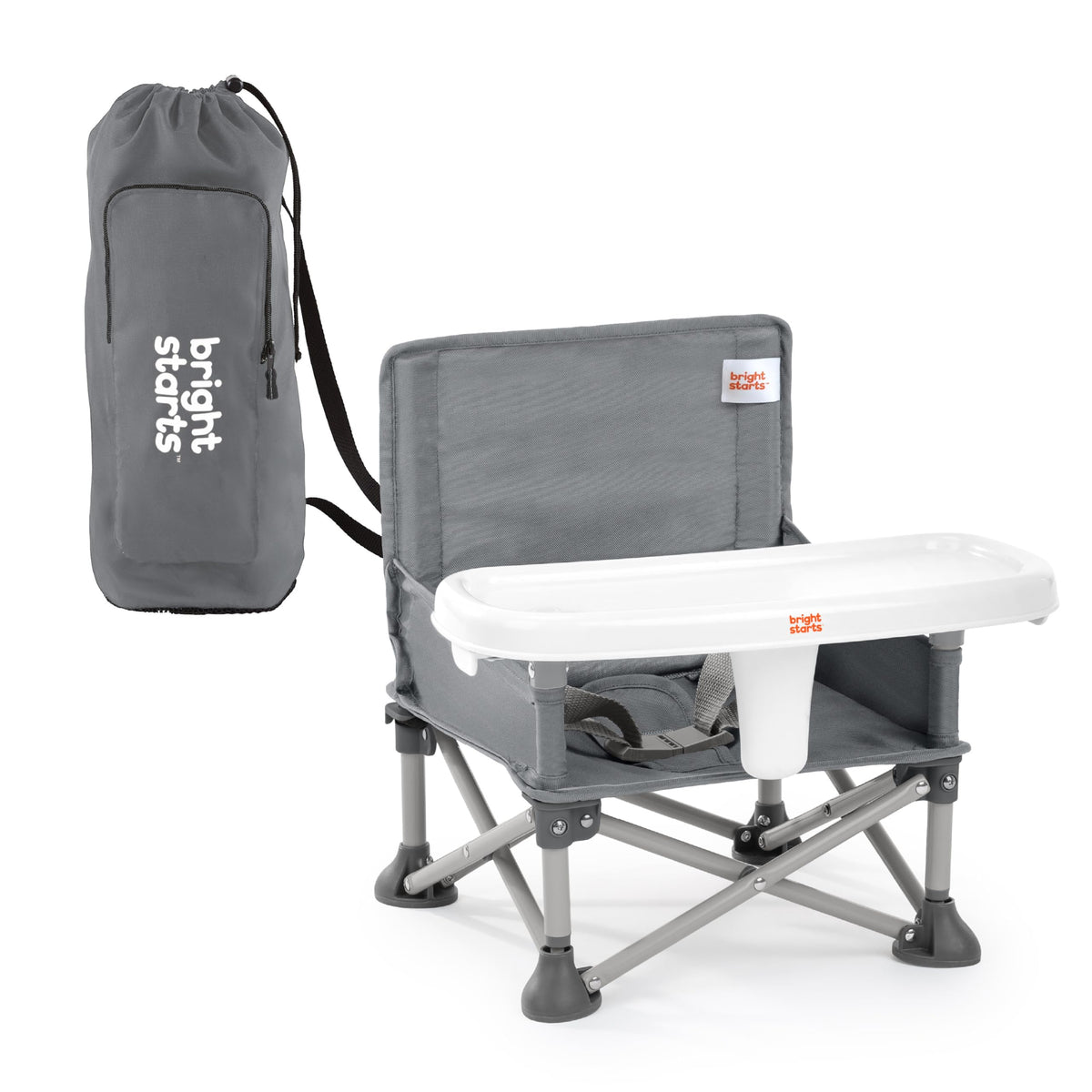 Bright Starts Pop 'N Sit Portable Booster, Indoor/Outdoor Use, Floor Seat with Feeding Tray, Grey, 6 Mos - 3 Yrs 🍁 All In One Marketplace Canada