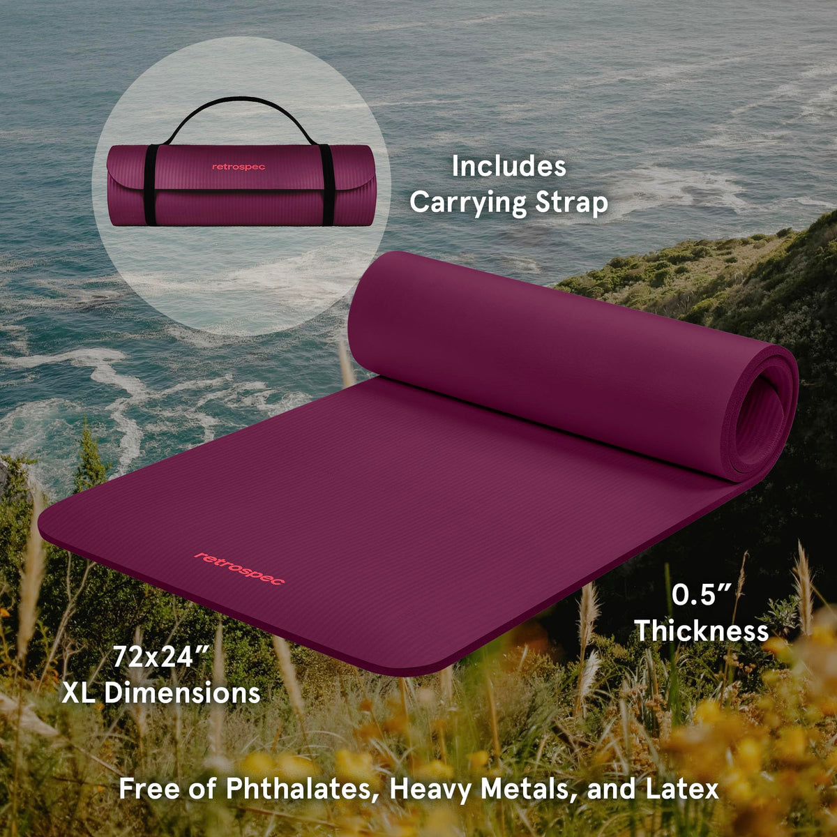Retrospec Solana Yoga Mat 1" And 1/2" Thick With Nylon Strap for Men And Women - Non Slip Exercise Mat For Home Yoga, Pilates, Stretching, Floor And Fitness Workouts 🍁 All In One Marketplace Canada