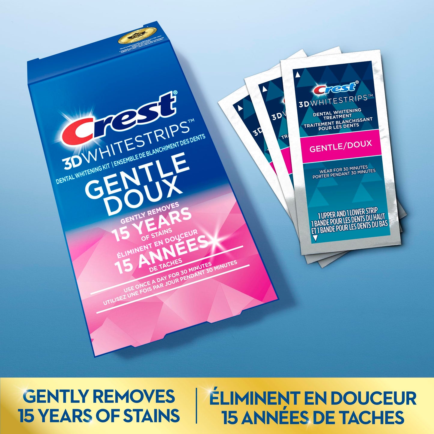 Crest 3D Whitestrips Gentle At-home Teeth Whitening Kit, 14 Treatments, Gently Removes 15 Years of Stains 🍁 All In One Marketplace Canada