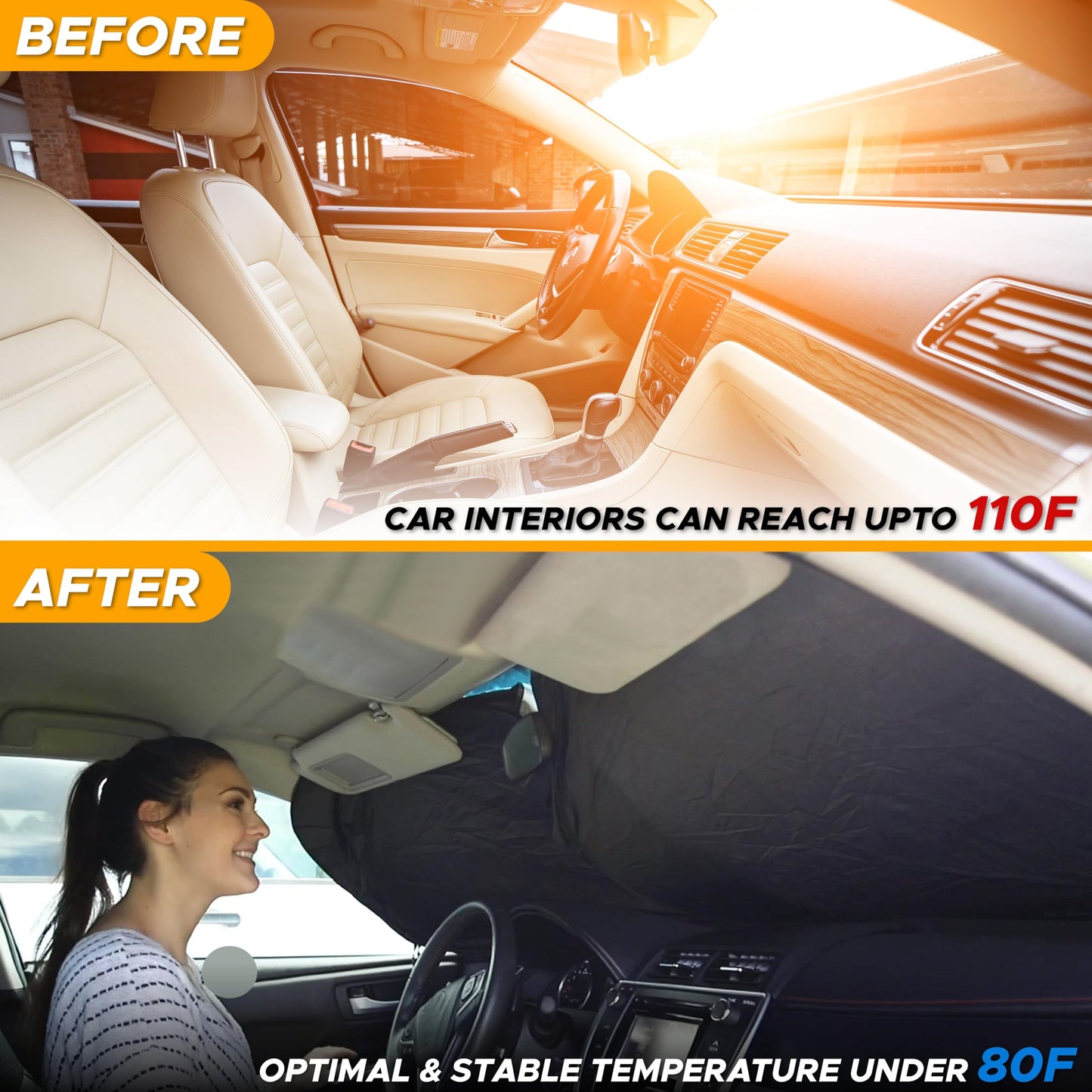 EcoNour Car Windshield Sun Shade with Storage Pouch | Durable 240T Material Car Sun Visor for UV Rays, Sun Heat Protection | Car Interior Accessories for Sun Heat | Medium Plus (64 inches x 34 inches) 🍁 All In One Marketplace Canada