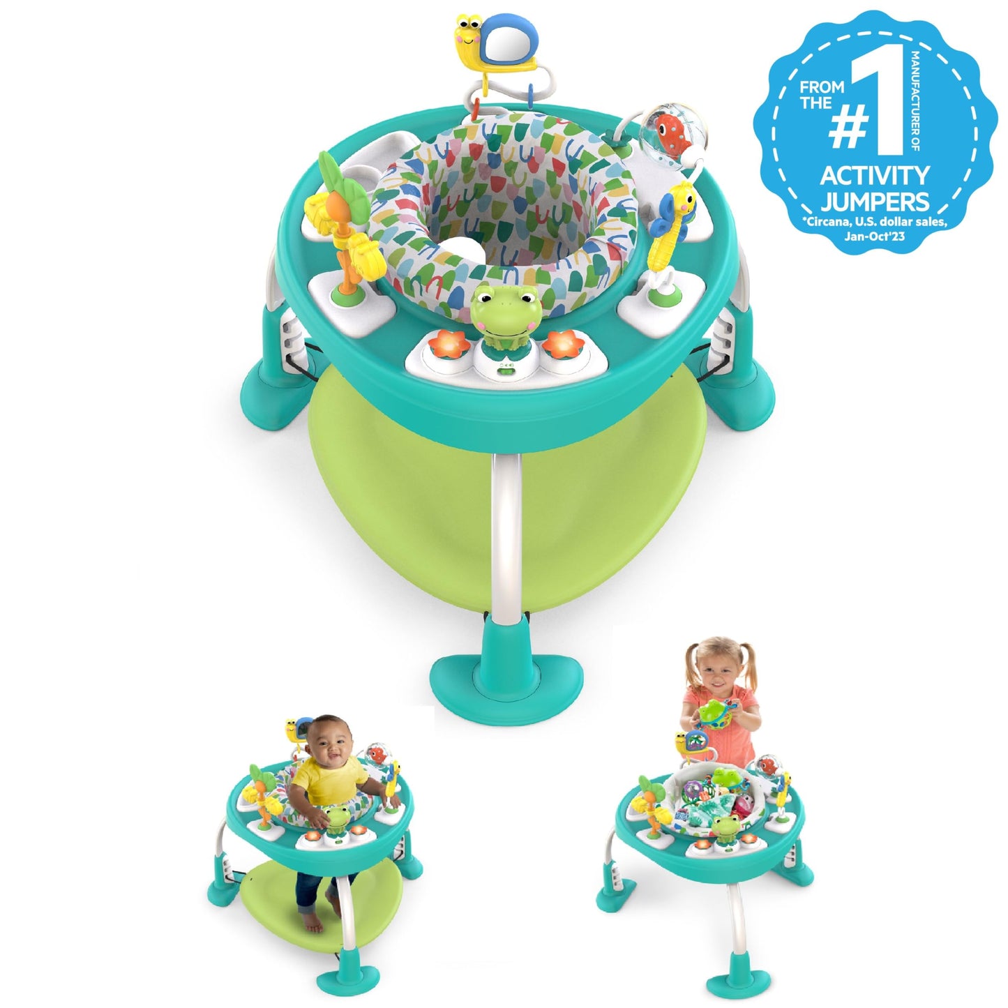 Bright Starts Bounce Bounce Baby 2-in-1 Activity Center Jumper & Table - Playful Pond (Green), 6 Months+ 🍁 All In One Marketplace Canada