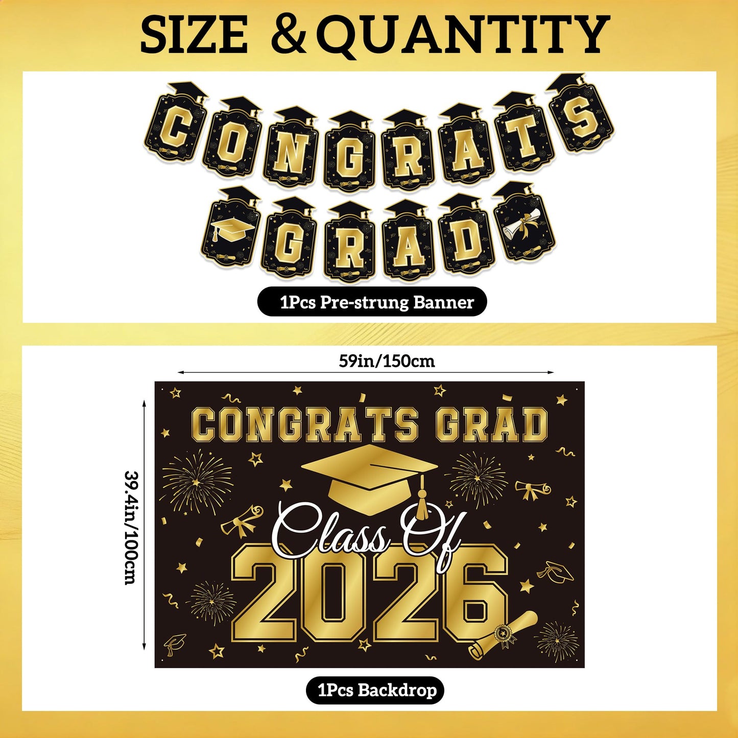 Graduation Decorations 2026 Black Gold 35PCS, Pre-Strung Congrats Grad Banner, Class of 2026 Backdrop, Balloons, Hanging Swirls, Graduation Party Decorations,PRE-ASSEMBLED 🍁 All In One Marketplace Canada