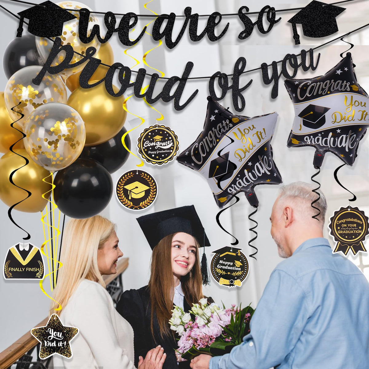 Graduation Decorations 2026, grad 2026 decorations with We Are So Proud of You Banner, Graduation Balloons, Congratulations Hanging Swirls for class of 2025 decorations 🍁 All In One Marketplace Canada