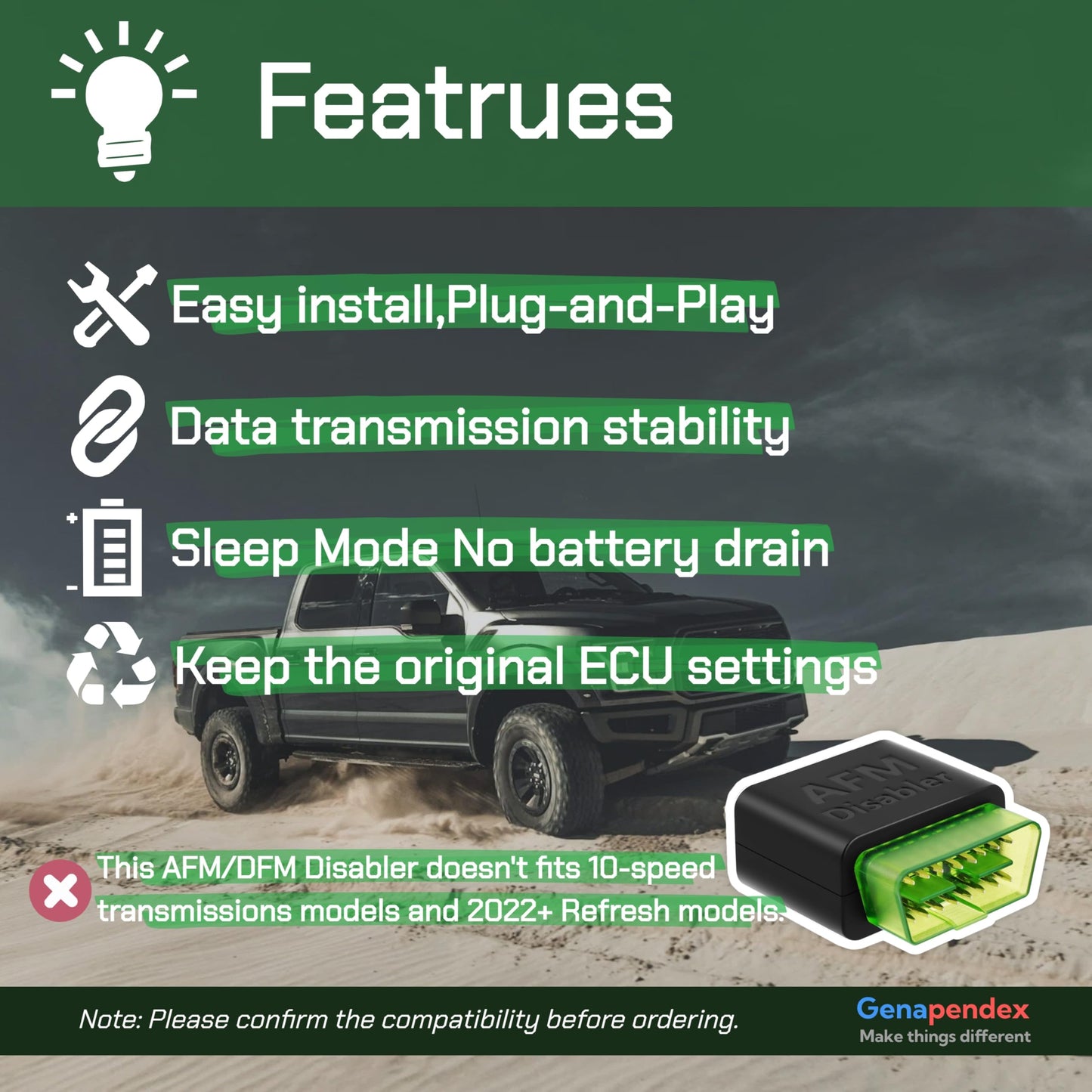 Genapendex AFM/DFM Disabler for 2007-2022 Silverado 1500 Sierra 1500 5.3L 6.2L Engines,Plug & Play GM Truck/SUV DOD Disabler. 🍁 All In One Marketplace Canada