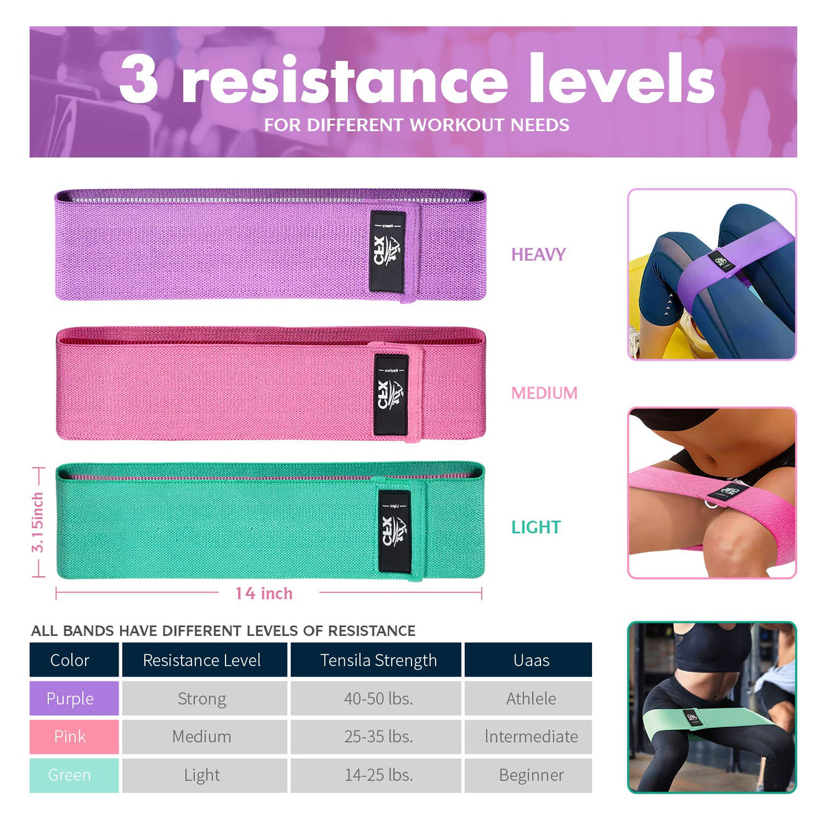 CFX Resistance Bands 3 Sets, Premium Exercise Loops with Non-Slip Design for Hips & Glutes, 3 Resistance Level Workout Booty Bands for Women and Men 🍁 All In One Marketplace Canada
