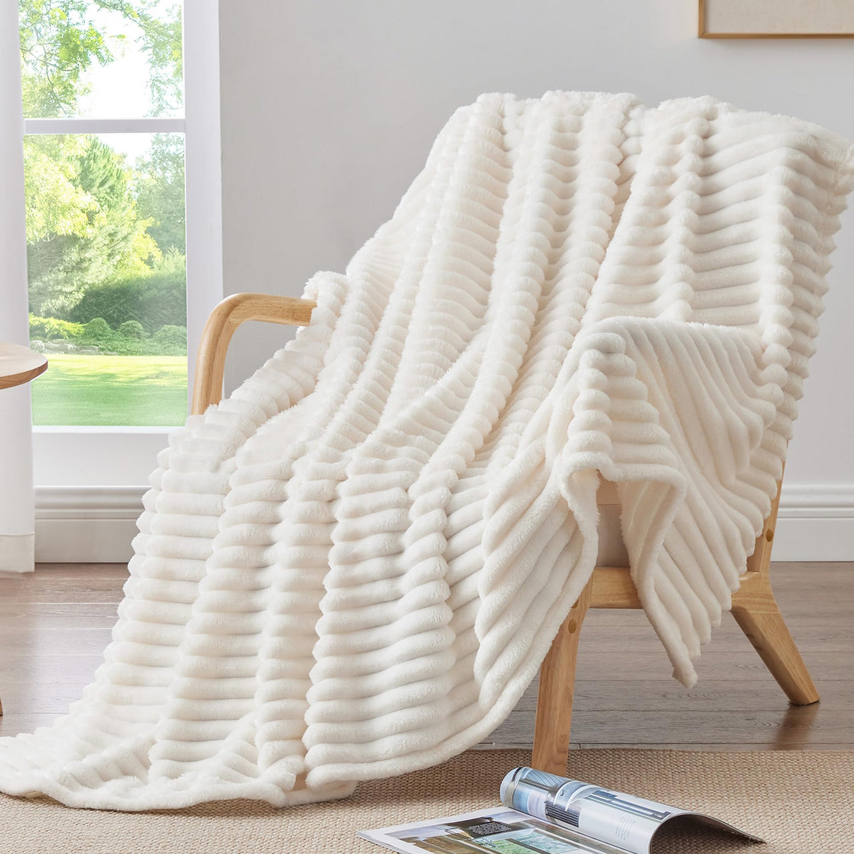 BEDELITE Fuzzy Throw Blankets Room Decor - Soft Cozy Fluffy Fleece Plush Warm Blanket, Cream White for Couch Sofa Bed, Bedroom Living Room Decor, Couverture, Gifts for Women Men Friends, 50"x60" 🍁 All In One Marketplace Canada