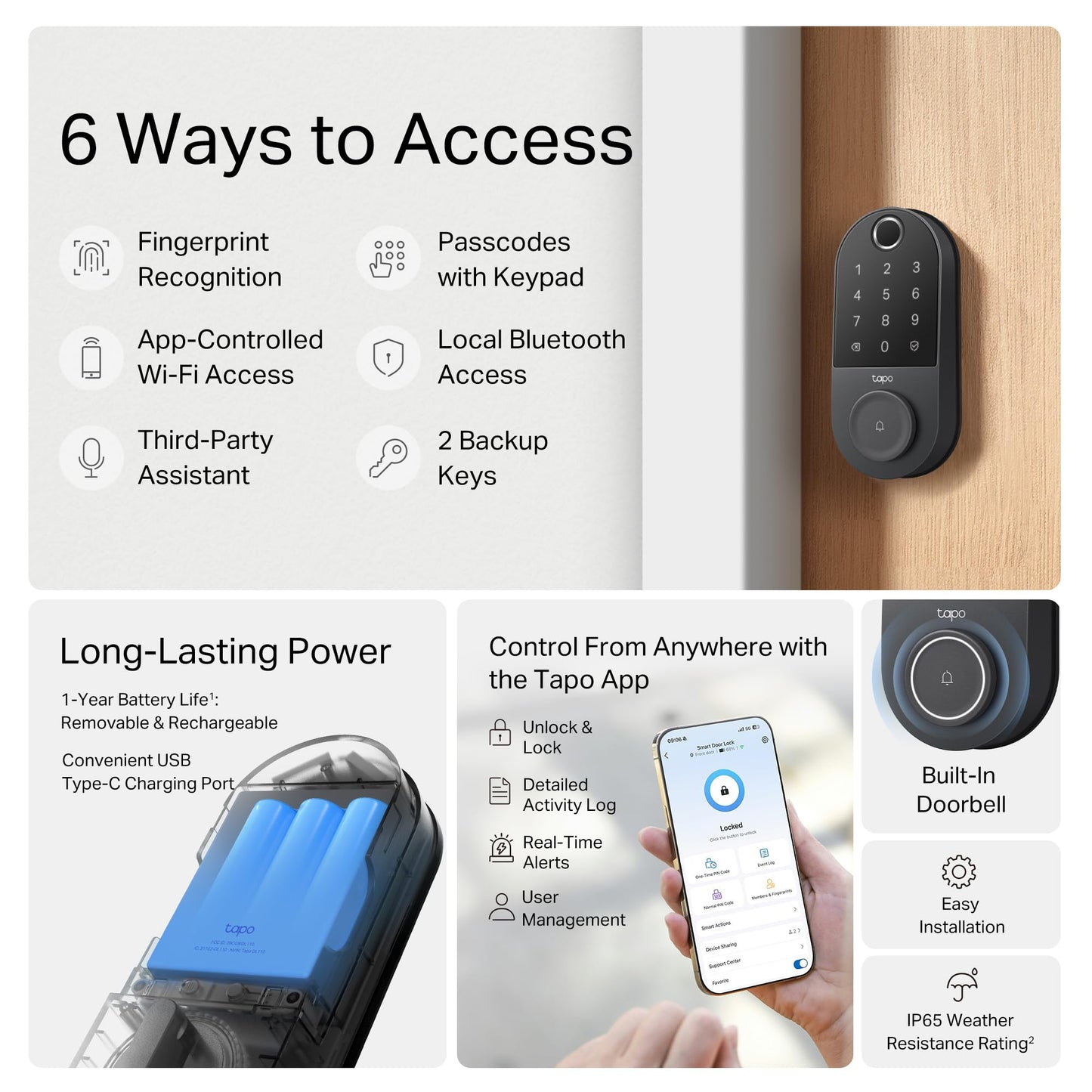 Tapo Smart Door Lock, Deadbolt | Keyless Entry, Fingerprint Recognition, Touchscreen Keypad & in-App Monitoring with Scheduled Access | 1-Year Rechargeable Battery | BHMA Grade 2 | Tapo DL110 🍁 All In One Marketplace Canada