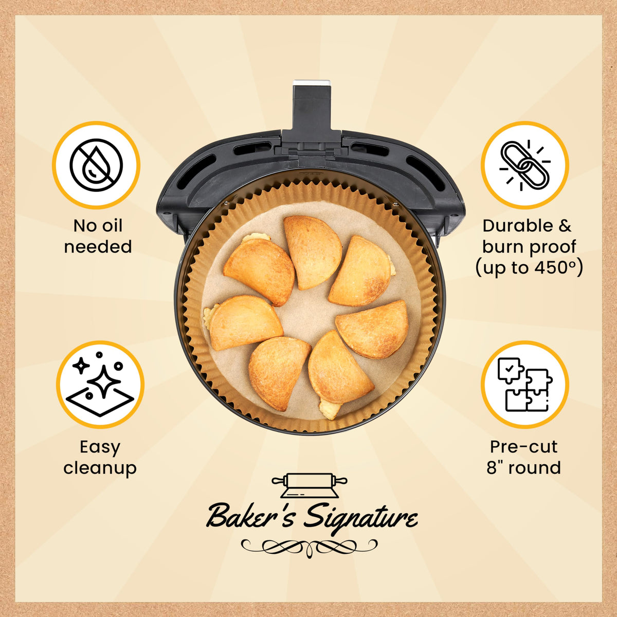 Air Fryer Liners for Ninja, 125 Pcs Round Disposable Airfryer Paper Liners – Non-Stick and Oil Proof for Easy Cleanup – 8 Inch for 5-8 qt Basket by Baker's Signature 🍁 All In One Marketplace Canada
