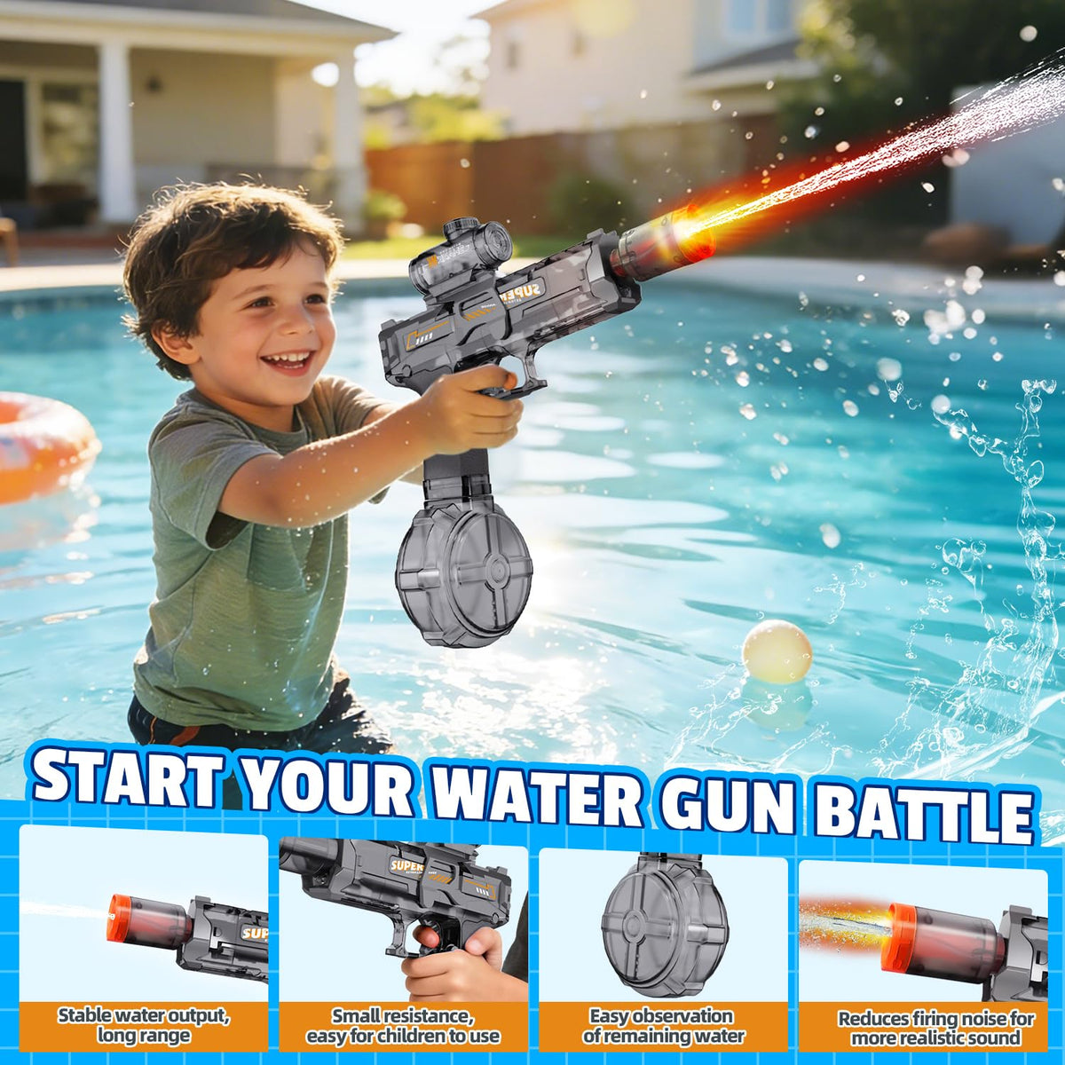 4PCS Electric Water Gun for Kids Adults,Mini Auto Squirt Gun with Flashing Muzzle,26FT Range,Leak-Proof Rechargeable Water Blaster for Summer Pool Beach Water Fights (Black+Blue) 🍁 All In One Marketplace Canada